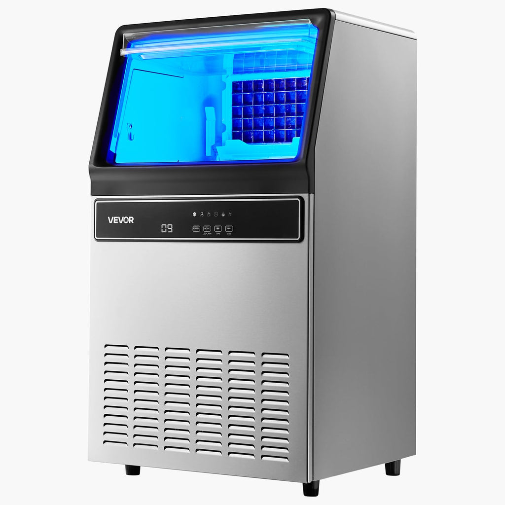 VEVOR Commercial Ice Maker Machine, 80 lbs/24h with 13 lbs Storage Capacity, Countertop/Freestanding/Under Counter, Stainless Steel Ice Maker with LED Display & Self-Cleaning, for Home Bar Restaurant