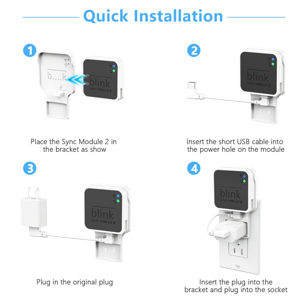 Gresur Outlet Wall Mount for Blink Sync Module 2, Mount Bracket Holder for Blink Outdoor Camera No Messy Wires Outdoor and Indoor Home Security Camera Mount with Short Cable (1 Pack)