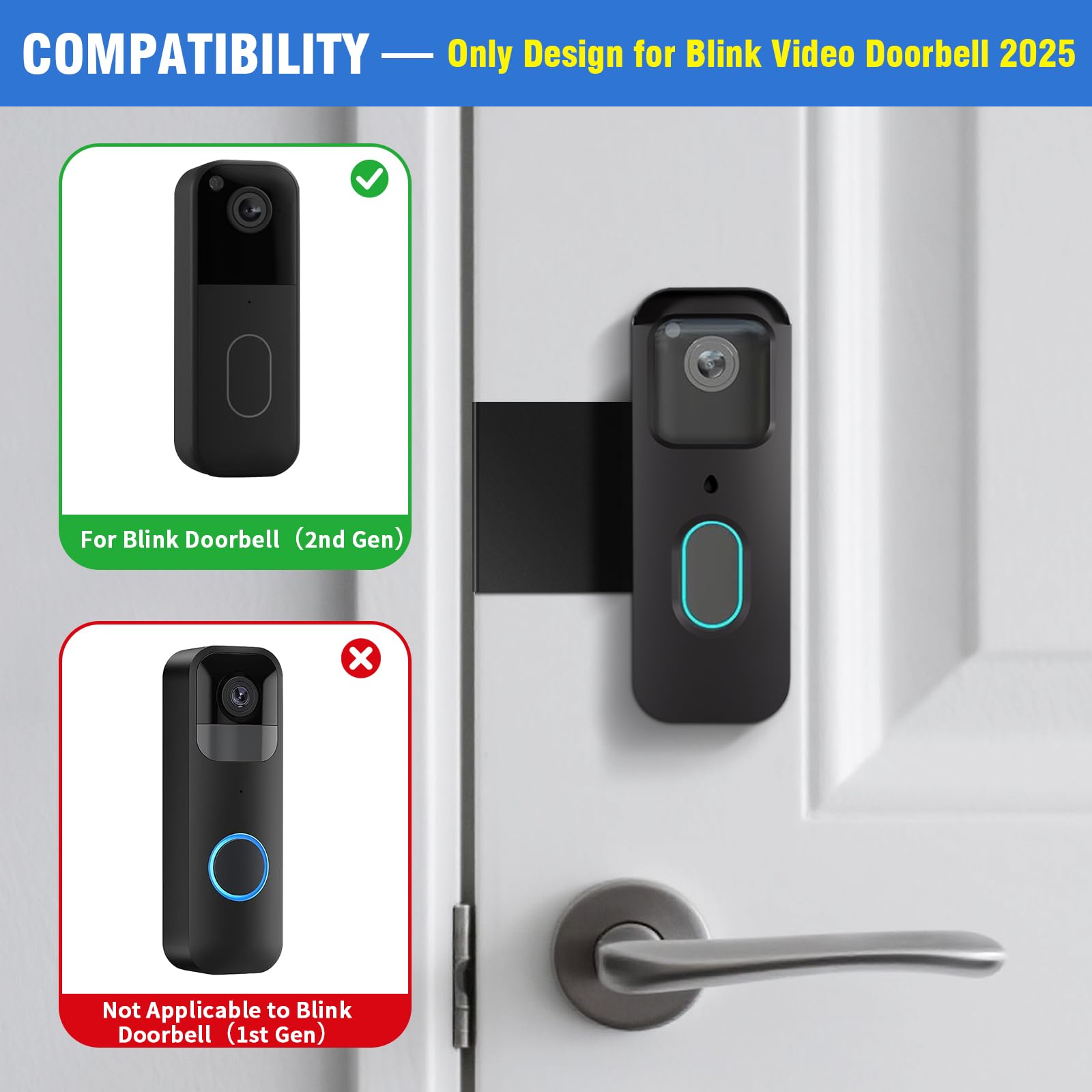Anti-Theft Doorbell Mount for Blink Doorbell Camera No-Drill Door Mount | No Block Sensor & Night Vision Blink Video Doorbell Accessories for Home Rentals Office , Not for Security Door