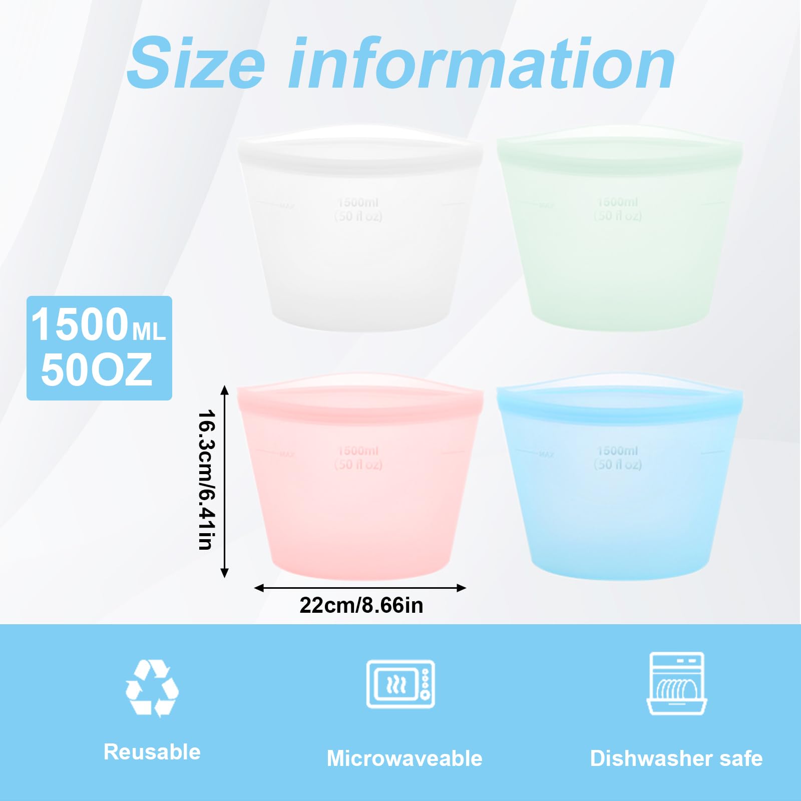 4-Pack Reusable Silicone Food Storage Bags, Stand-Up Pinch-Seal Design, BPA-Free, Microwave & Dishwasher Safe, Mixed Colors (17 oz)
