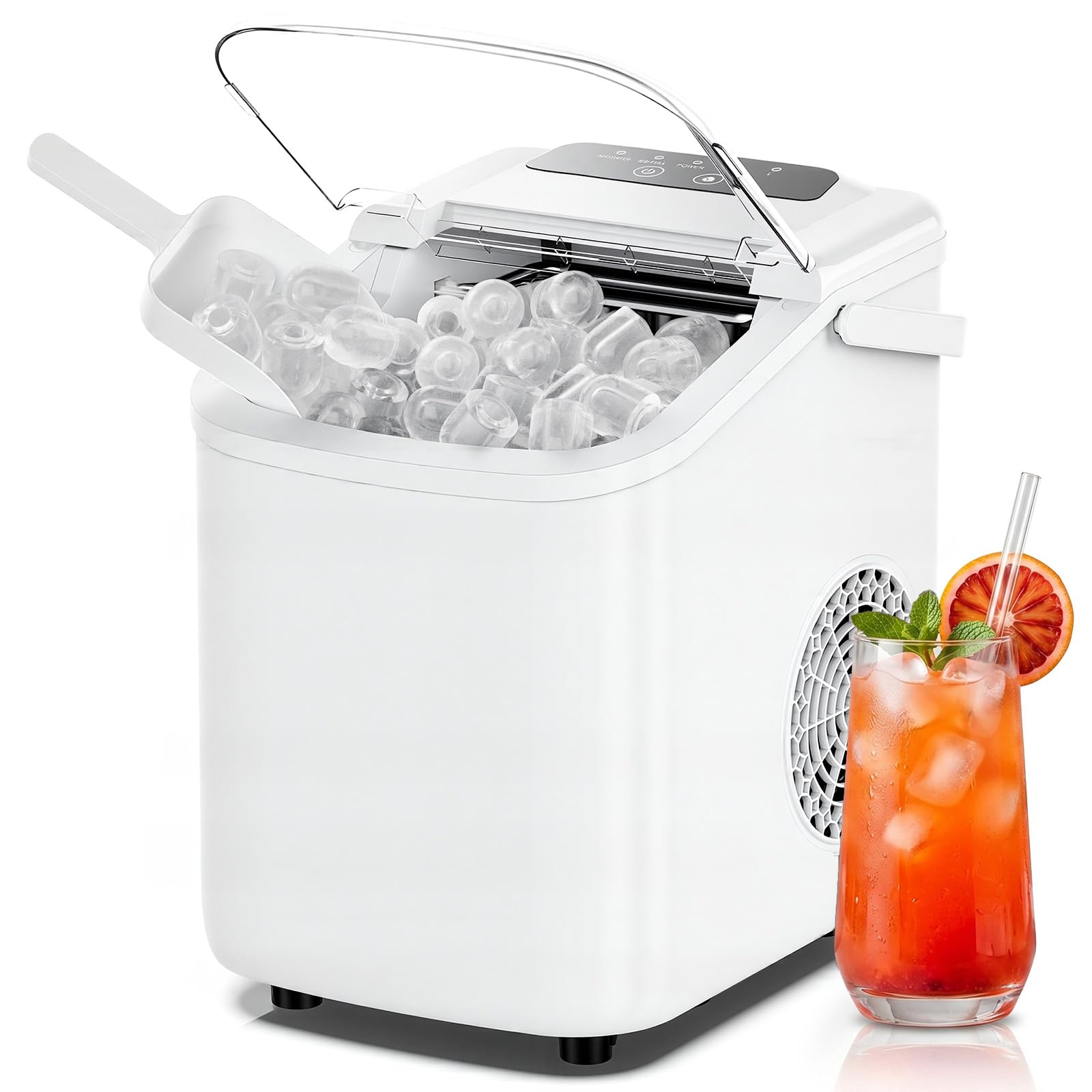 NEWBULIG Ice Maker, Countertop Ice Machine with Handle | 9 Bullet Cubes in 6-8 Mins, 26lbs Daily, Self-Cleaning with Basket and Scoop for Home/Kitchen/Camping/RV