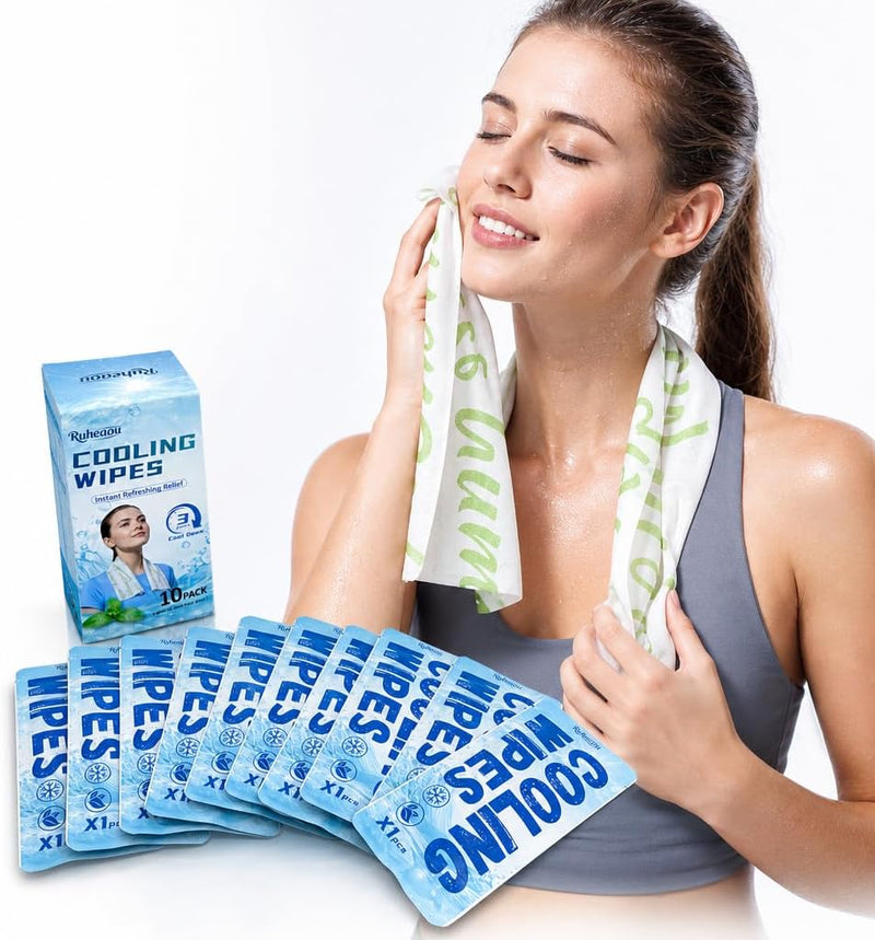10PCS Instant Cooling Towels ，Cooling Wipes with Refreshing Mint Scent, Cold Camping Towel, Long-Lasting 3-Hour Chill, Lightweight & Portable for Gym, Hiking, Golf, Concerts, and Outdoor Sports