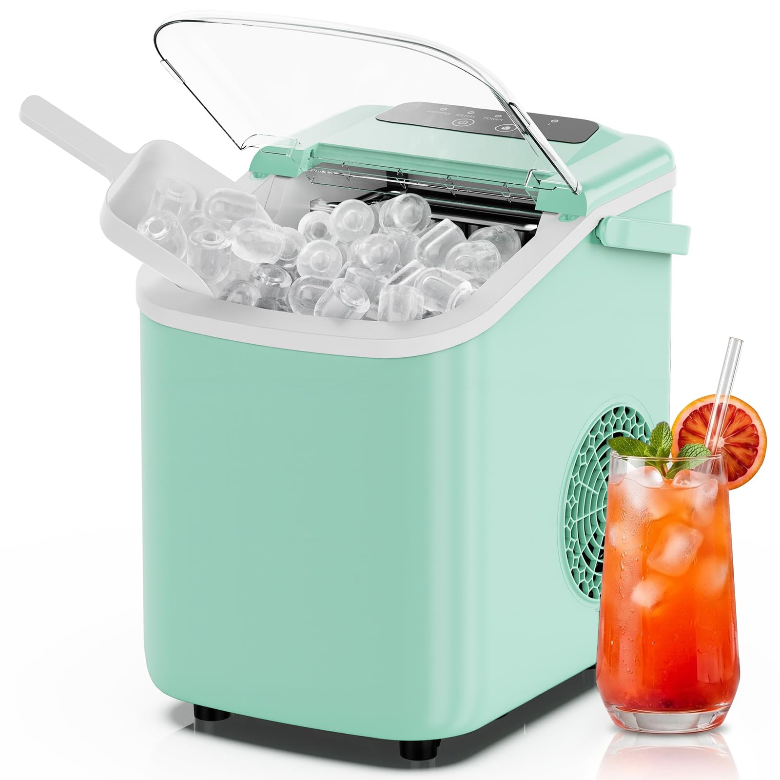 NEWBULIG Ice Maker, Countertop Ice Machine with Handle | 9 Bullet Cubes in 6-8 Mins, 26lbs Daily, Self-Cleaning with Basket and Scoop for Home/Kitchen/Camping/RV
