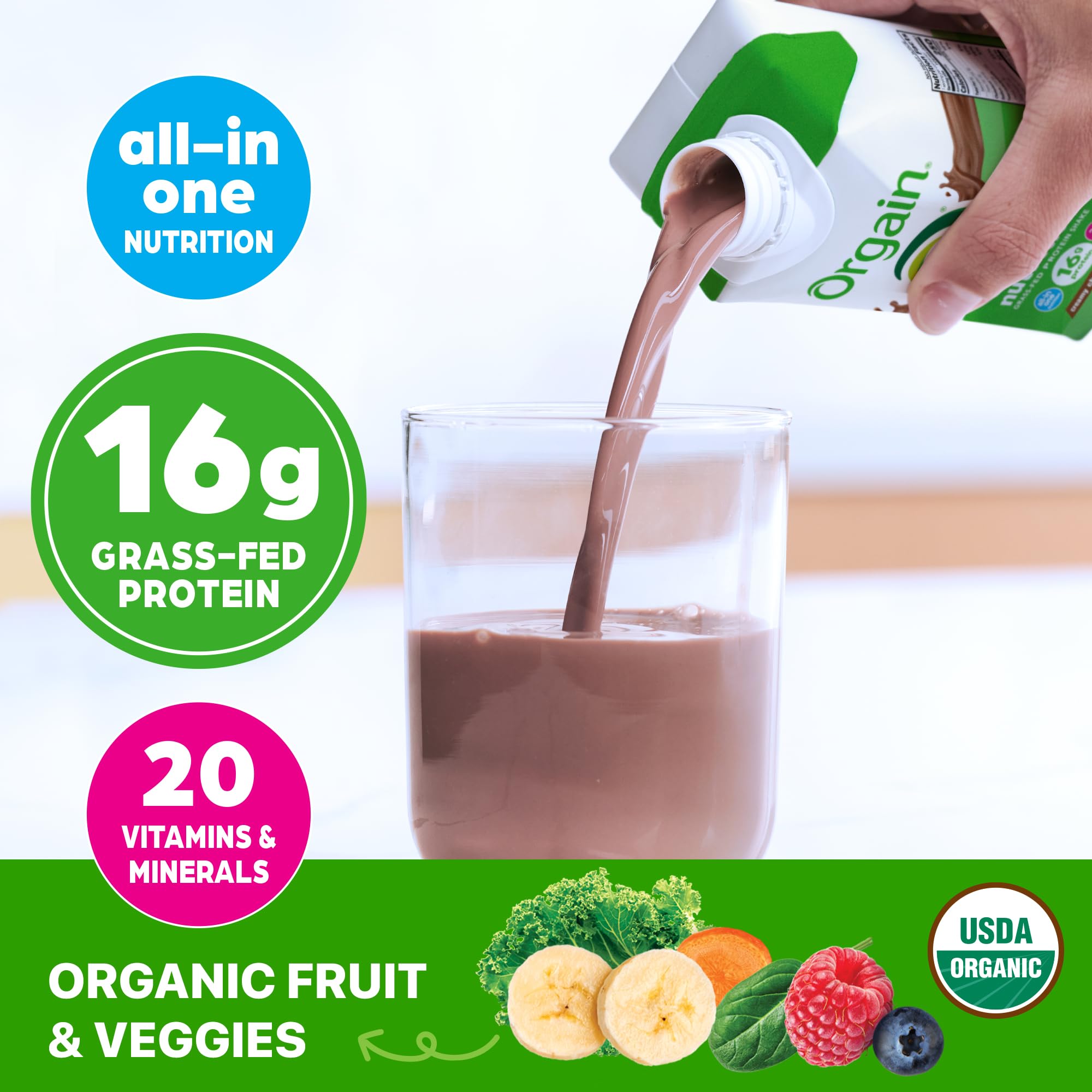 Orgain Organic Nutritional Protein Shake, 16g Grass Fed Whey Protein, Meal Replacement, 20 Vitamins & Minerals, Fruits & Vegetables Variety Pack, Chocolate, Vanilla, Mocha, 11 Fl Oz (12 Pack)