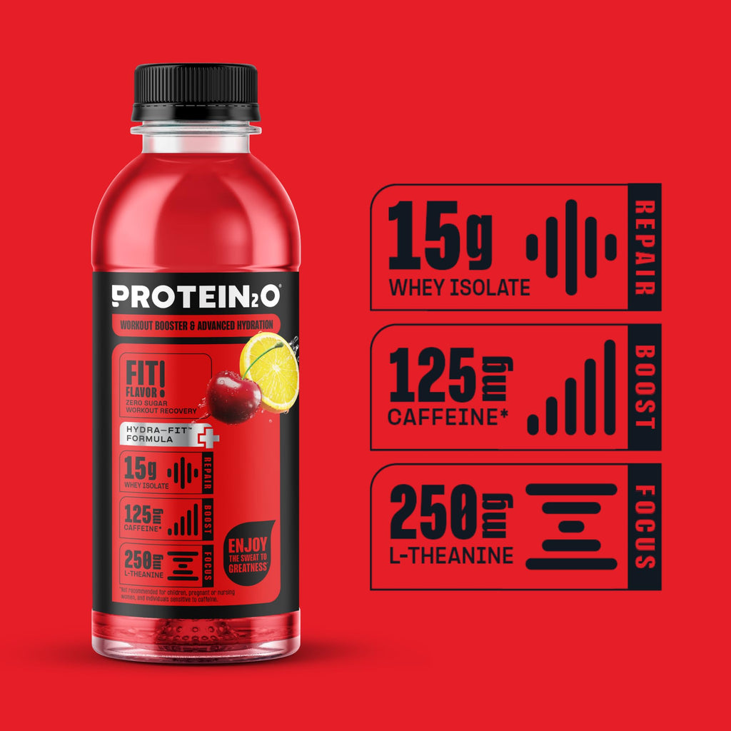 Protein2o 15g Whey Protein Isolate Hydration Drink Plus Energy & Focus, 350mg of Electrolytes, Vitamins B5 & B6, Sugar Free, Cotton Candy, 16.9 oz Bottle (Pack of 12)