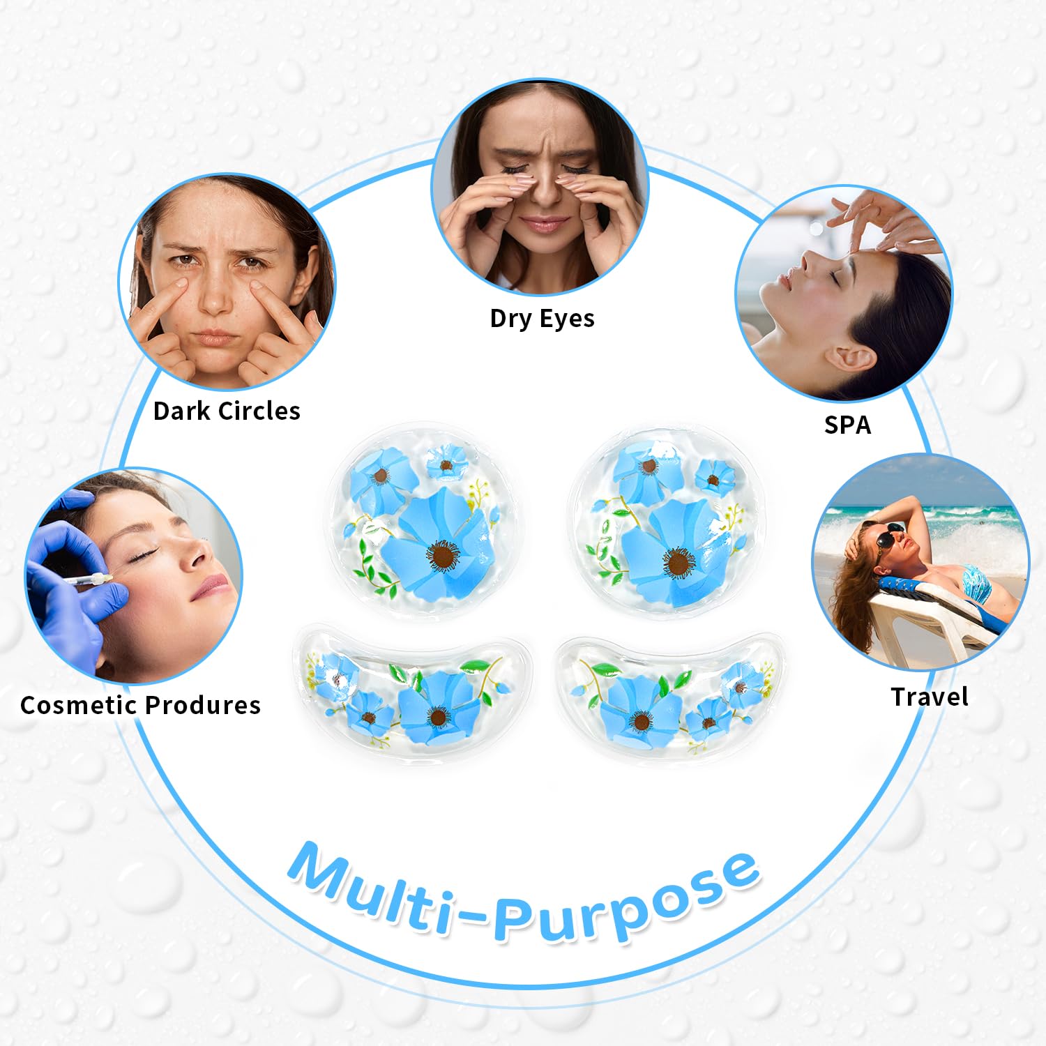 4PCS Gel Eye Ice Pack Set Reusable, Cold and Hot Compress for Eyes, Ice Pack for Eyes, Cooling Eye Pads for Eye Strain, Swelling, Redness, Dark Circles, Puffy Eyes, and Eye Recovery Surgery.