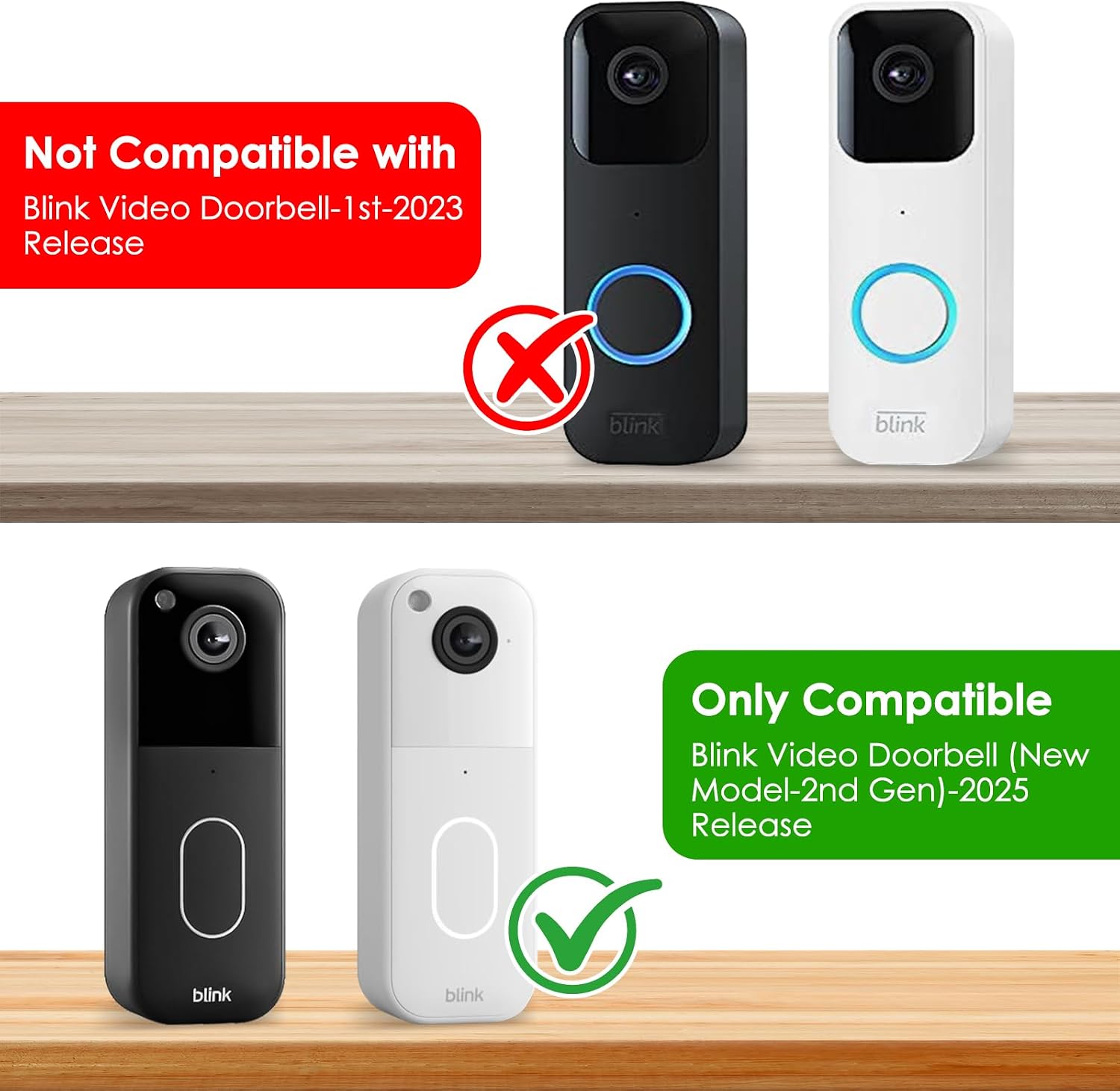 Blink Doorbell Camera Mount, No-Drilling Anti-Theft Video Doorbell Mount for Blink Video Doorbell 2nd Gen, Easy to Install, Door Bell Bracket Kits for Apartments, Renters-Black