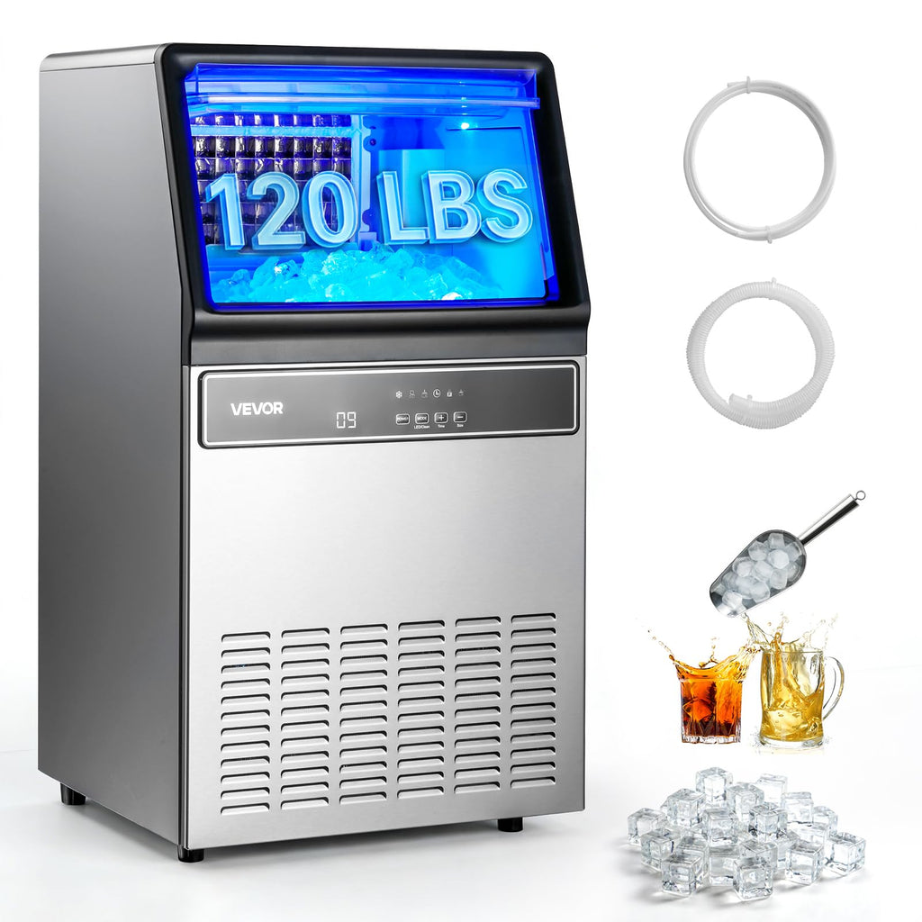 VEVOR Commercial Ice Maker Machine, 80 lbs/24h with 13 lbs Storage Capacity, Countertop/Freestanding/Under Counter, Stainless Steel Ice Maker with LED Display & Self-Cleaning, for Home Bar Restaurant
