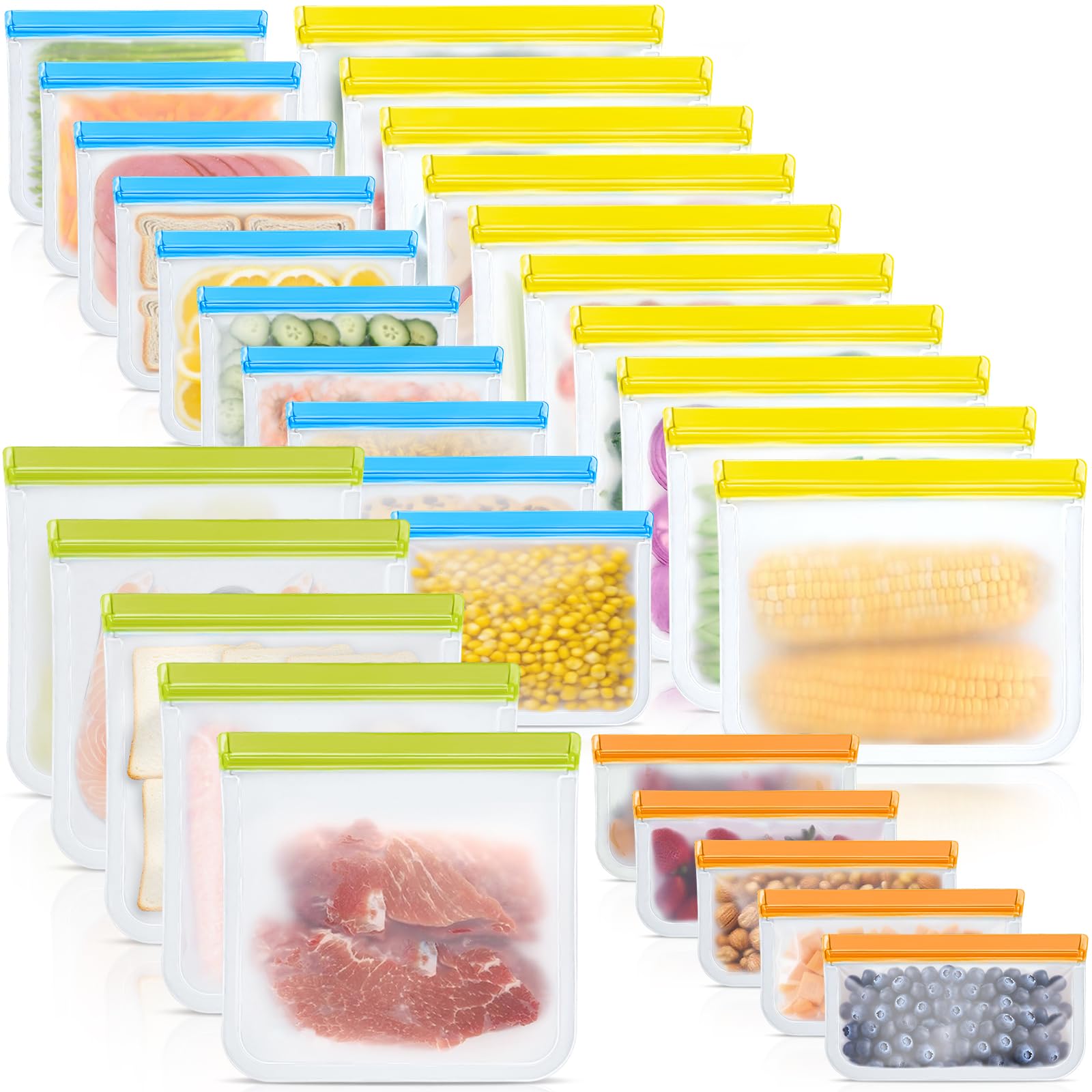 Reusable Silicone Food Storage Bags, 10 Pack 4 Size Leak proof Dishwasher Safe Reusable Freezer Bags for Food Storage Containers, Lunch Bag for Sandwich, Marinate Meat, Fruit