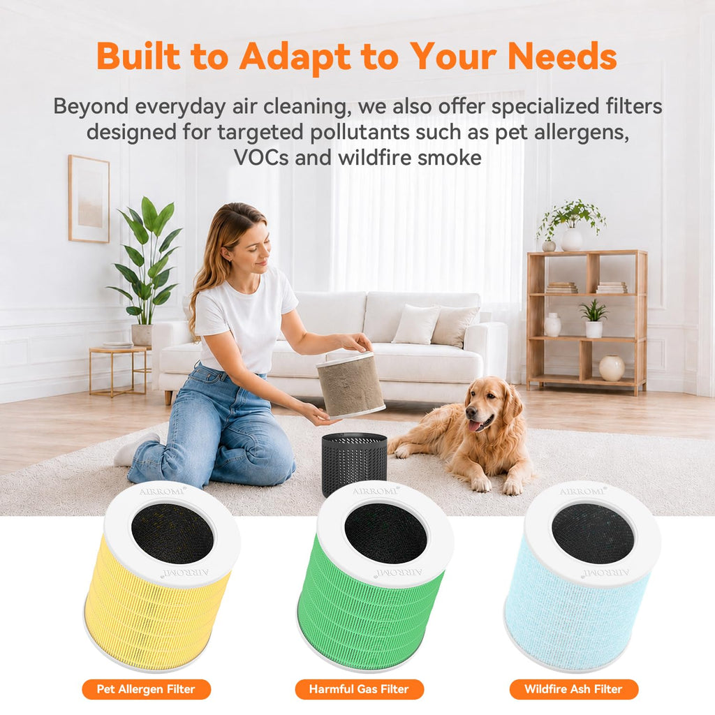 AIRROMI HEPA Air Purifier for Bedroom&Home,Pet Air Purifier for Home Pets,Removes Pet Odor,Cat Litter Smell,Dust,Smoke&Allergies,Quiet Room Air Purifier with Scents,360°Air Cleaner,A2005 Black