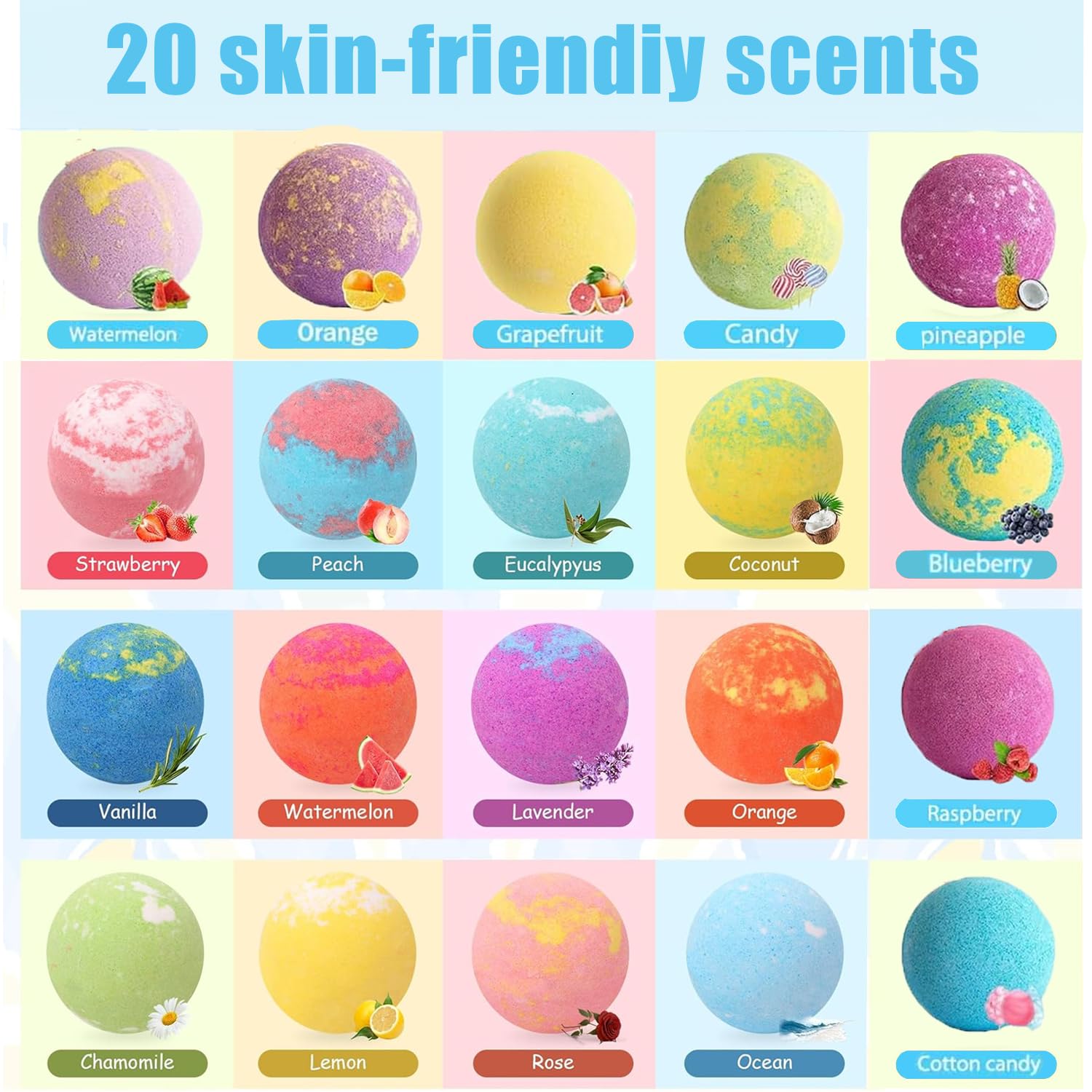 Kids Bath Bombs with Surprise Inside, 20 Pack Bring Dog and cat Toys Gift Set, Natural Organic Bubble Bath Foam Bath