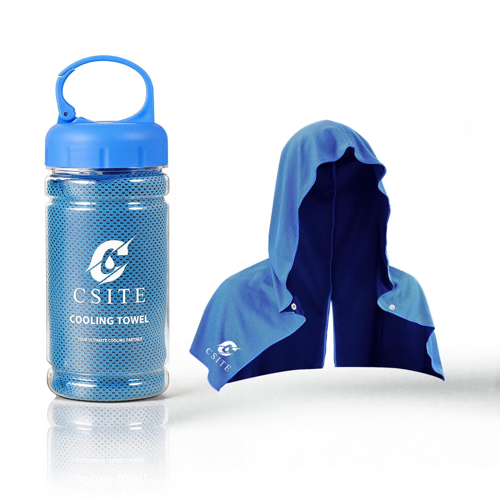 CSITE Cooling Hoodie Towels for Neck and Face, UPF 50 Sun Protection & Instant Cooling, Ice Towels for Hot Weather, Soft Breathable Towel for Sport, Work Out, Gym, Camping & More Activities（White）