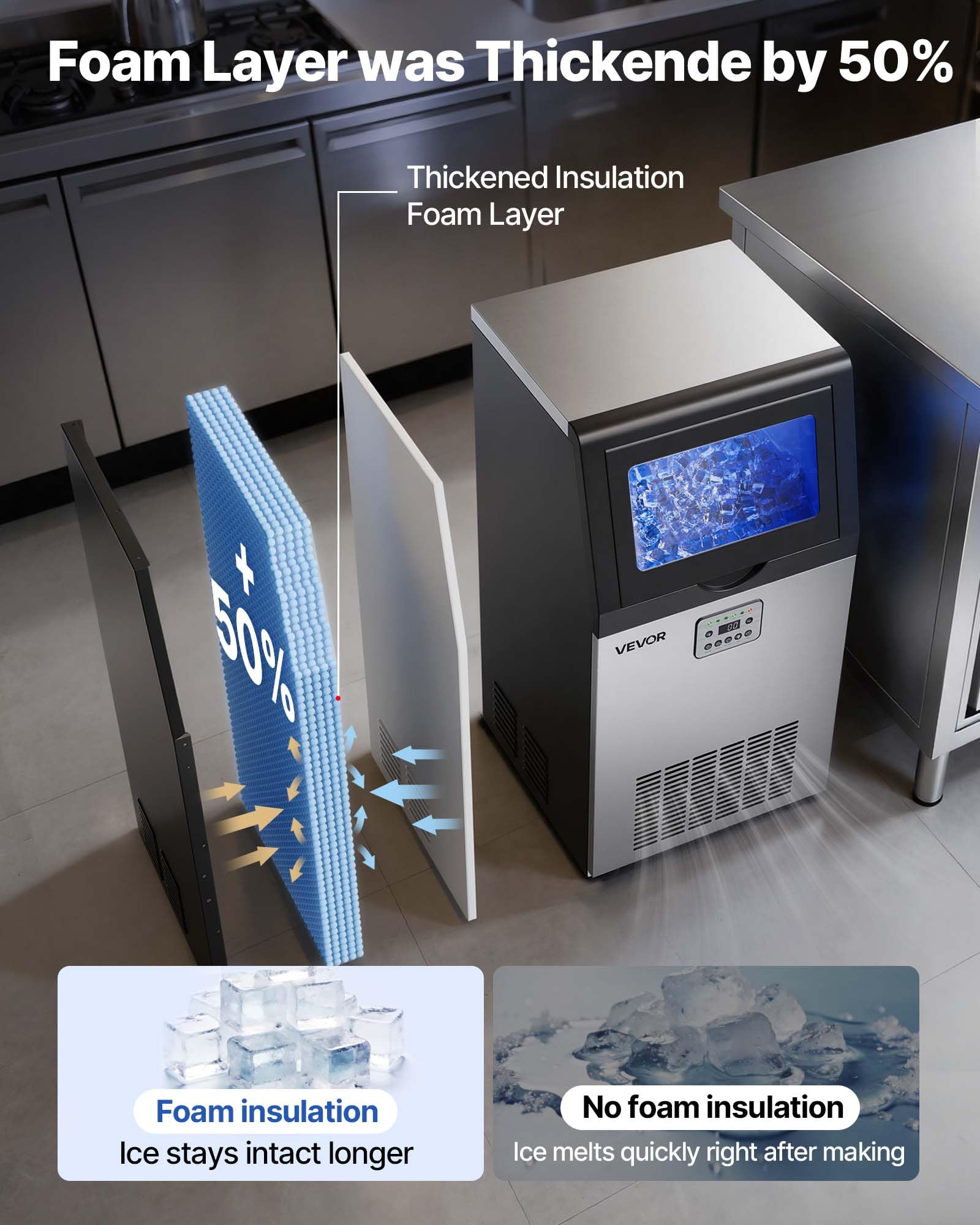 VEVOR Commercial Ice Maker Machine, 80 lbs/24h with 13 lbs Storage Capacity, Countertop/Freestanding/Under Counter, Stainless Steel Ice Maker with LED Display & Self-Cleaning, for Home Bar Restaurant