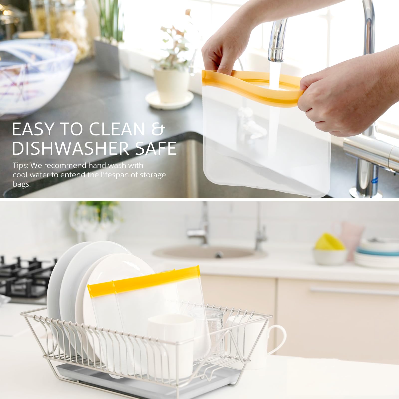 Reusable Gallon Freezer Bags, 10 Pack Dishwasher Safe Silicone Food Snack Storage Bags with 3 Sizes for Snack, Sandwich, Lunch