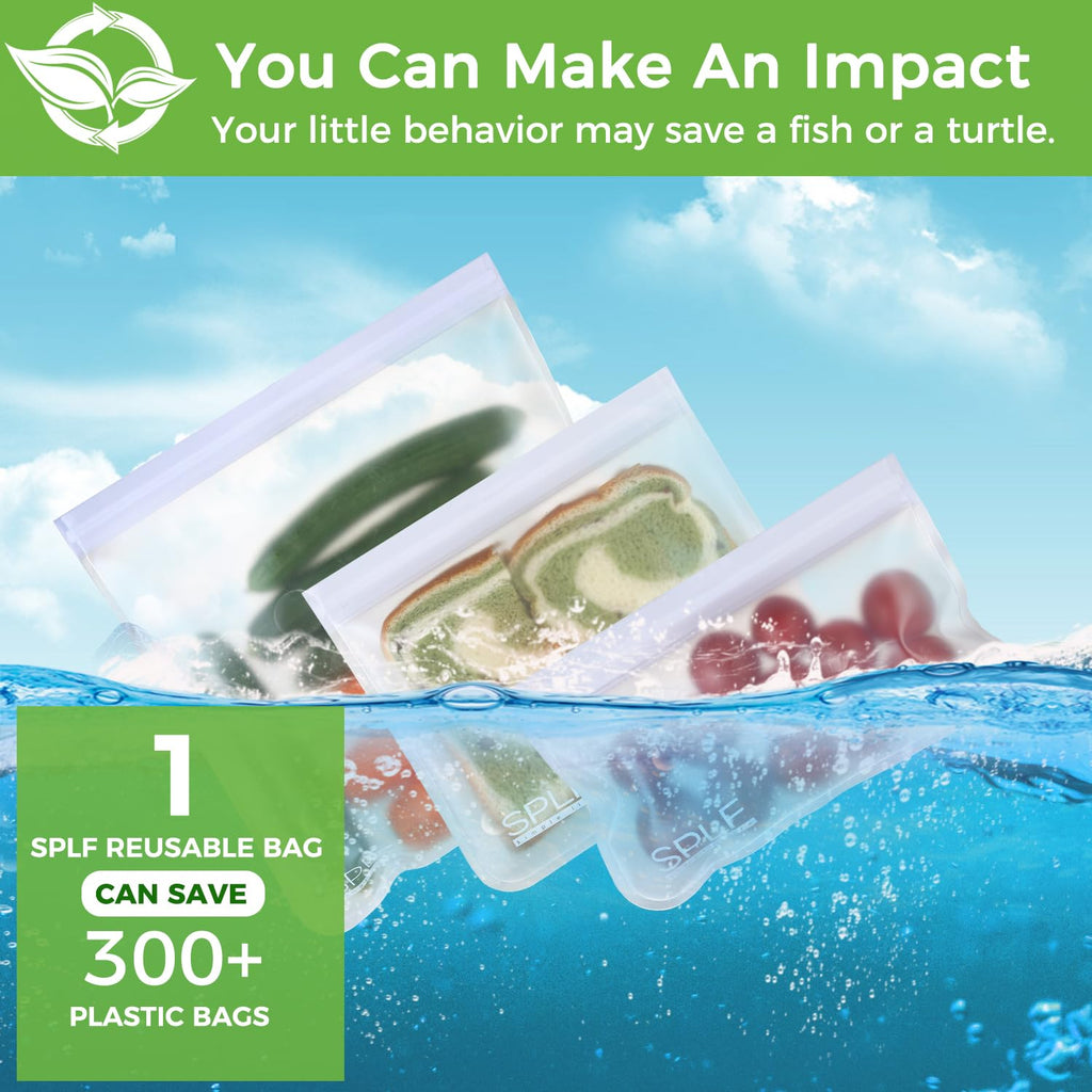 SPLF 6 Pack Reusable Gallon Freezer Bags Dishwasher Safe, BPA FREE Reusable Food Storage Bags, Extra Thick Leakproof Silicone Free 1 Gallon Bags for Marinate Meat, Cereal, Sandwich, Snack, Travel Item