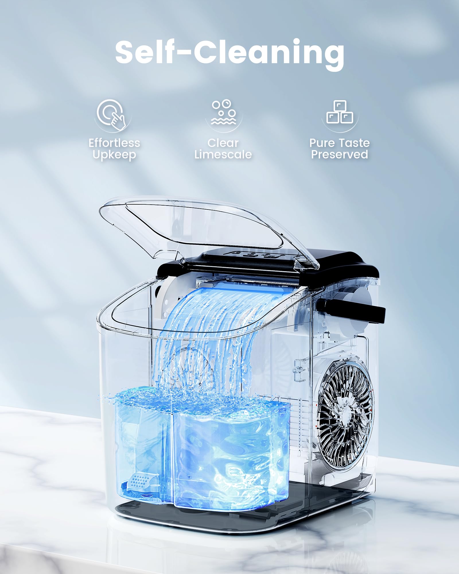 CyberChill Nugget Ice Maker Countertop 44lbs Per Day Pebble Sonic Ice Makers Machine Chewable Pellet Ice with Self-Cleaning Removable Water Tank See Through Window for Home/Kitchen/Office