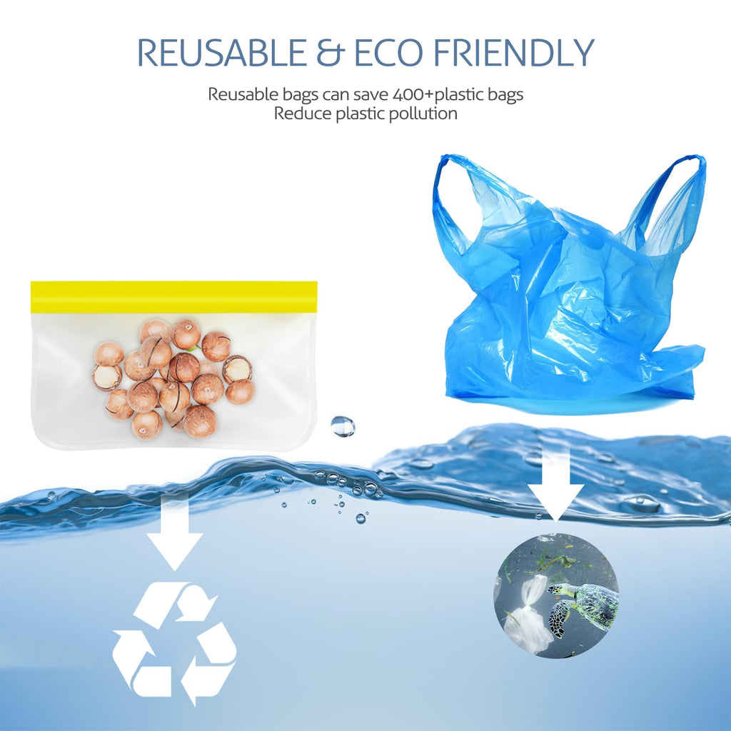 Reusable Gallon Freezer Bags, 10 Pack Dishwasher Safe Silicone Food Snack Storage Bags with 3 Sizes for Snack, Sandwich, Lunch