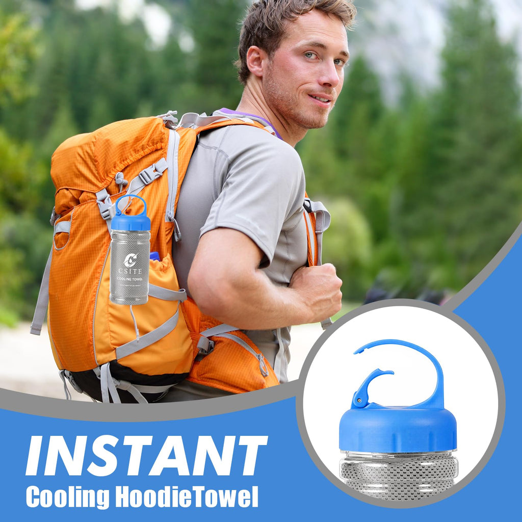 CSITE Cooling Hoodie Towels for Neck and Face, UPF 50 Sun Protection & Instant Cooling, Ice Towels for Hot Weather, Soft Breathable Towel for Sport, Work Out, Gym, Camping & More Activities（White）
