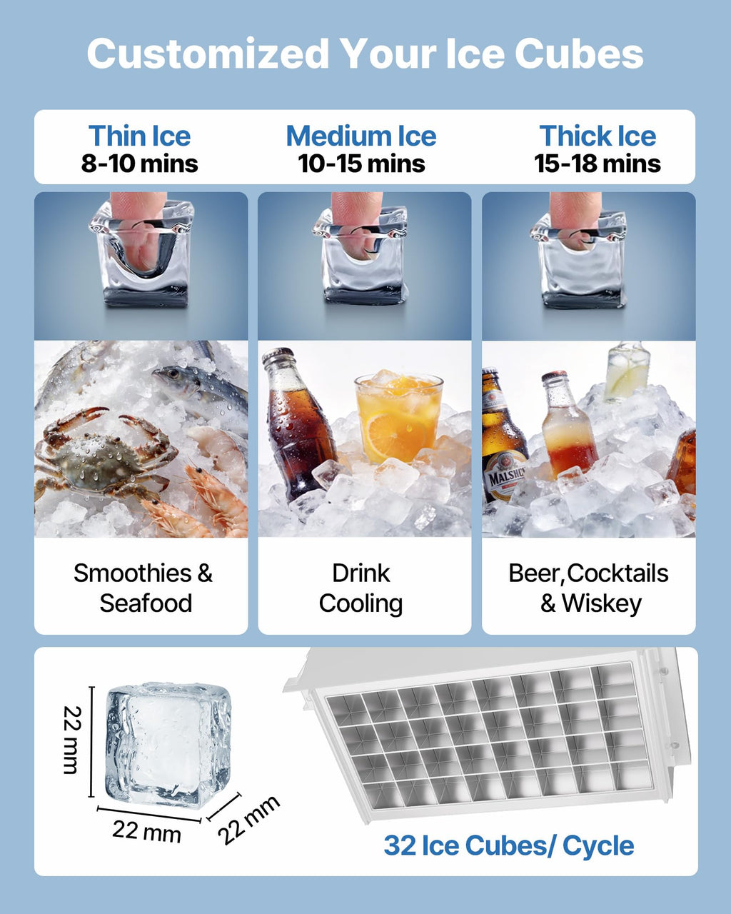 VEVOR Commercial Ice Maker Machine, 80 lbs/24h with 13 lbs Storage Capacity, Countertop/Freestanding/Under Counter, Stainless Steel Ice Maker with LED Display & Self-Cleaning, for Home Bar Restaurant