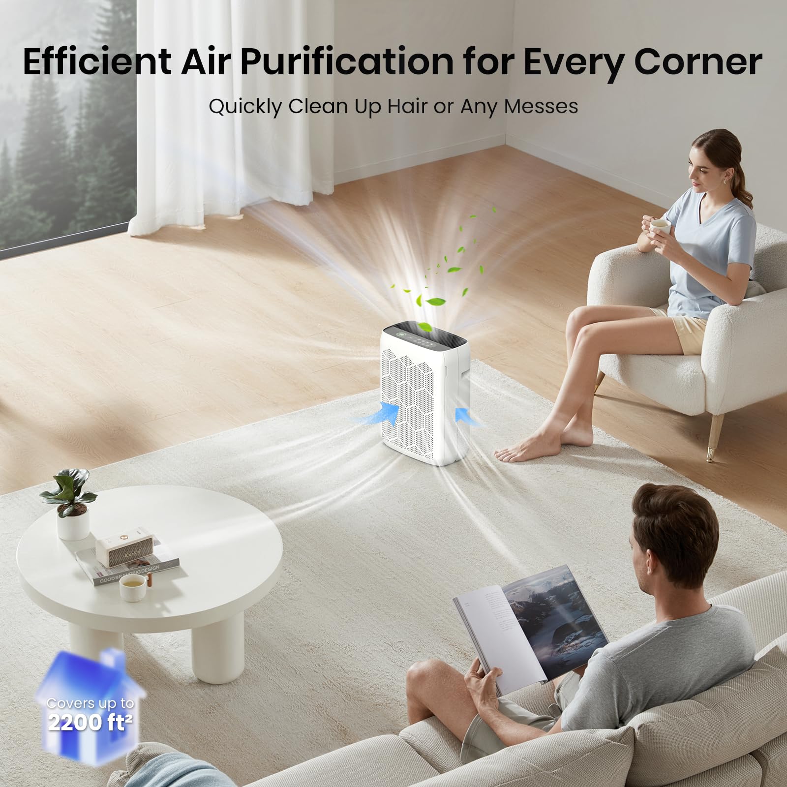 Air Purifiers for Home Large Room Up to 2200 Ft², HEPA Air Purifier for Bedroom with PM2.5 Air Quality Display, Washable Pre-Filter and Sleep Mode, Air Cleaner for Smoke, Dust & Pollen | PM2.5 air quality display. Washable pre-filter. Sleep mode. Ideal fo
