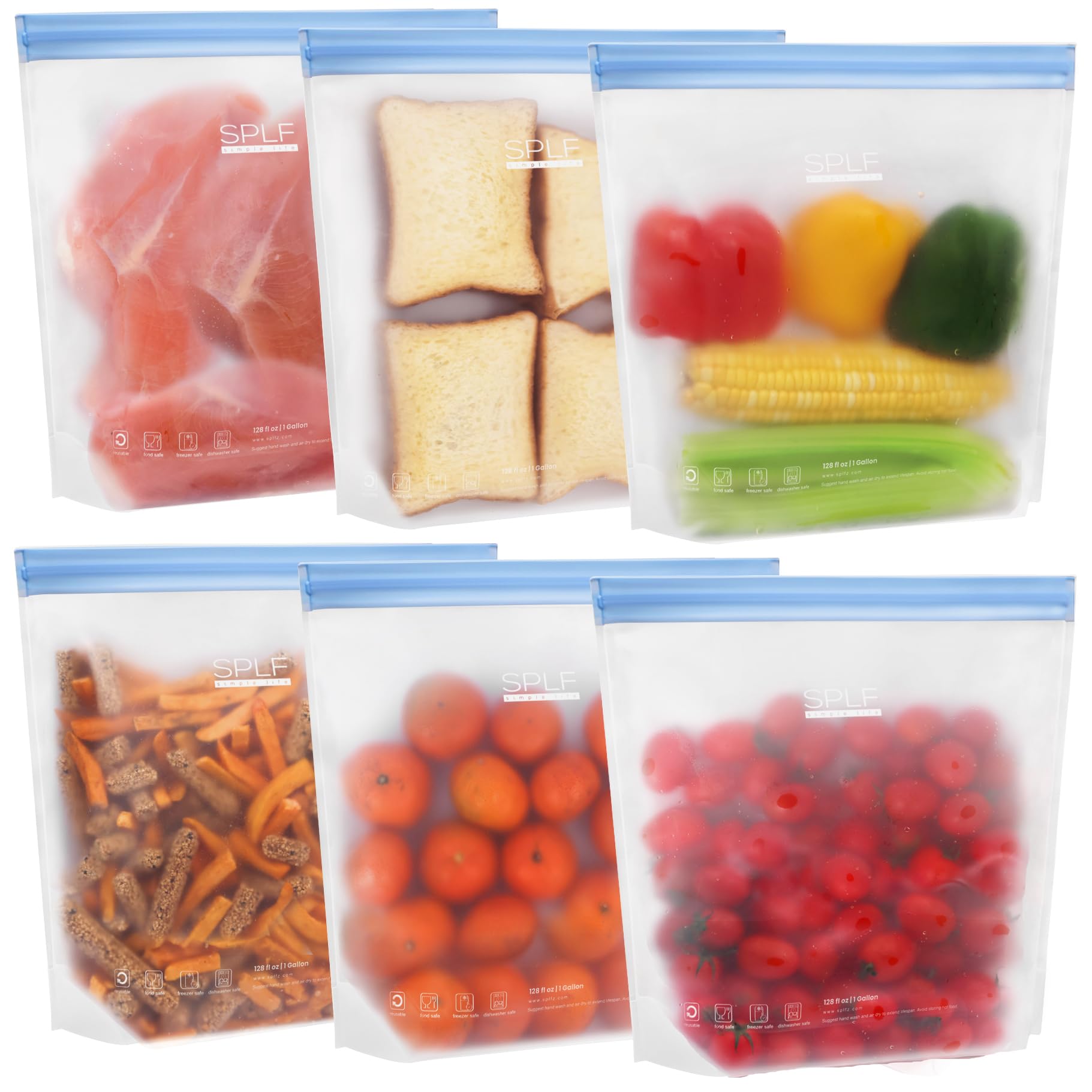 SPLF 10 Pack Stand-Up Reusable Quart Freezer Bags Dishwasher Safe, Extra Thick Leakproof 1 Quart Food Storage Bags, BPA Free Bags for Meal Prep, Sandwich, Snack, Fridge Organization
