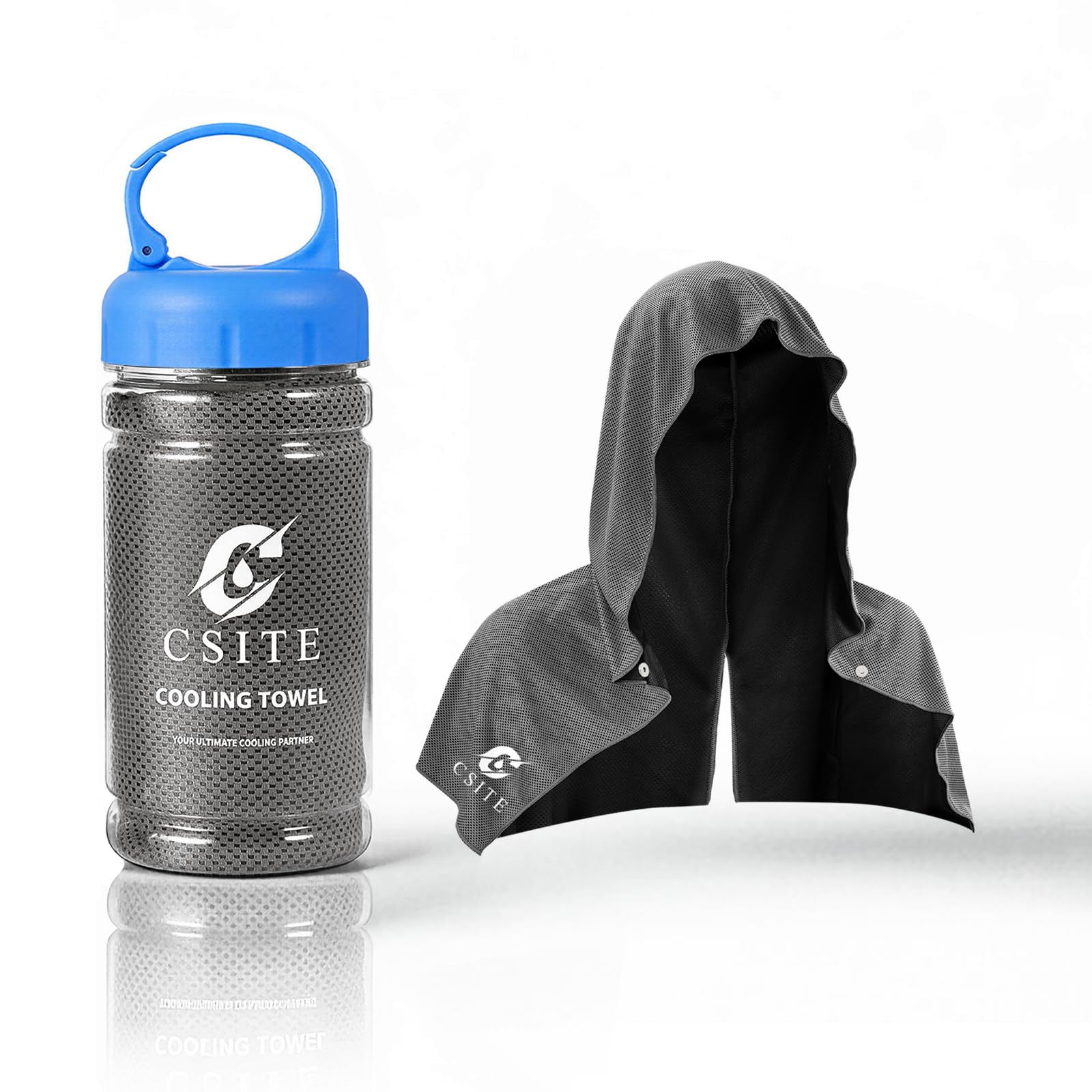 CSITE Cooling Hoodie Towels for Neck and Face, UPF 50 Sun Protection & Instant Cooling, Ice Towels for Hot Weather, Soft Breathable Towel for Sport, Work Out, Gym, Camping & More Activities（White）