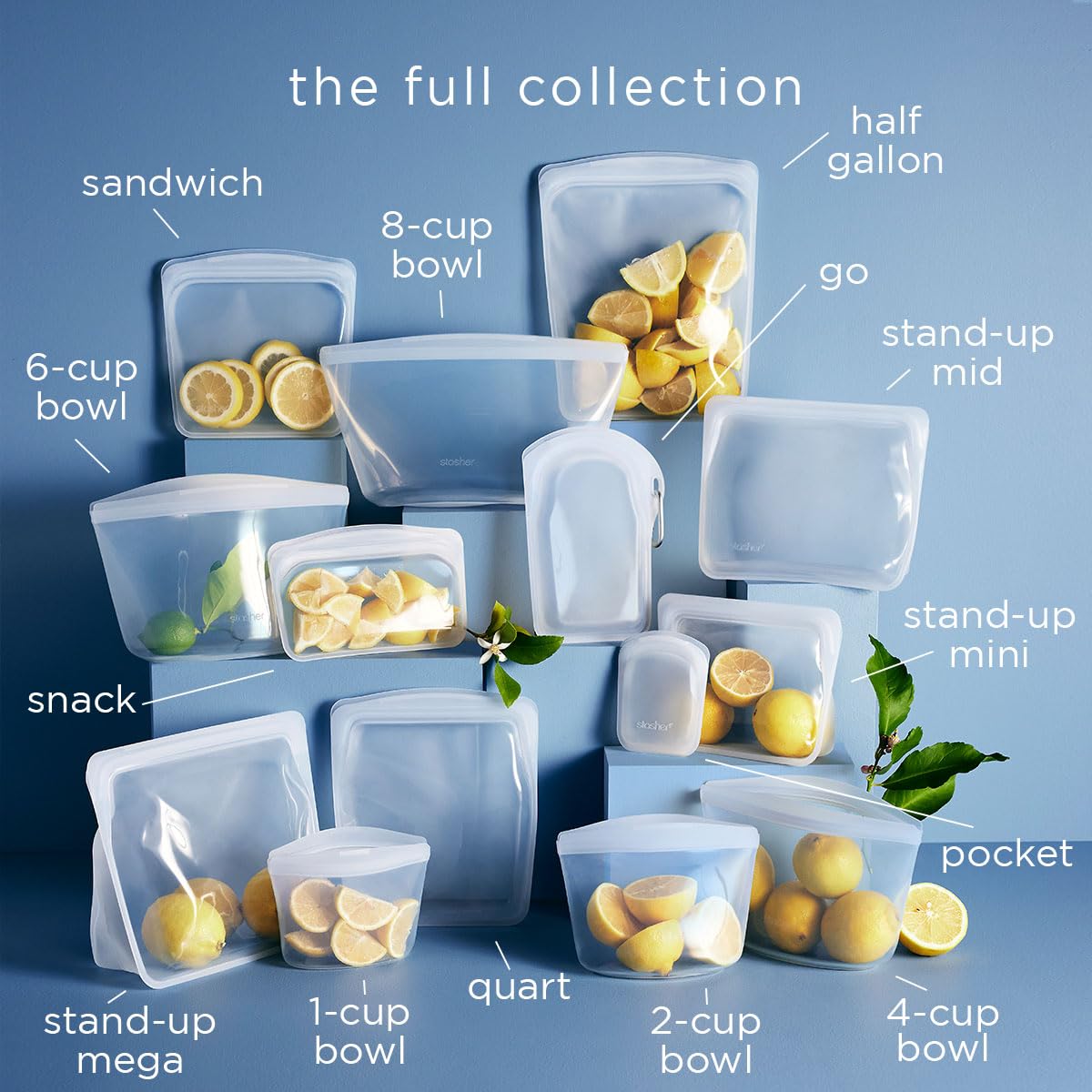 Stasher Silicone Reusable Food Storage Bags, 4-Pack, Reusable Freezer Bags, Microwave, Dishwasher, Oven Safe, Sous Vide, Premium Lunch Containers, Eco Friendly, Snack Bags, Food-safe Silicone, Clear | Reusable Food Bags