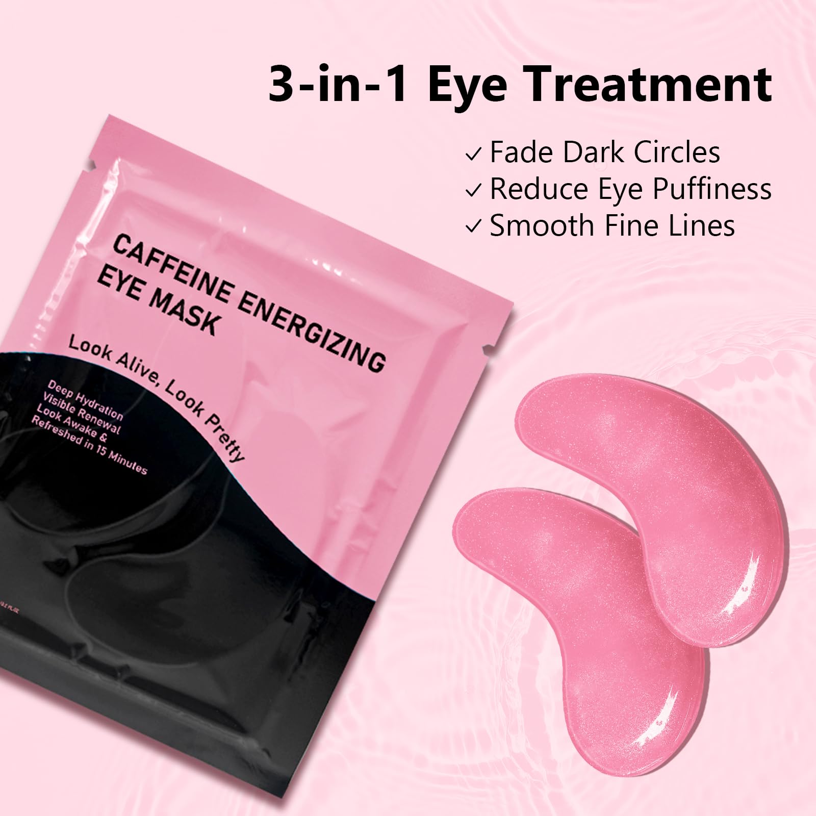 Adofect Hydrogel Caffeine Under Eye Masks, Collagen Eye Patches for Dark Circles Puffy Eyes Under Eye Bags, Deep Hydration Eye Gels for All Skin Types, Skin Care Gifts (Pink, 30 Pairs)