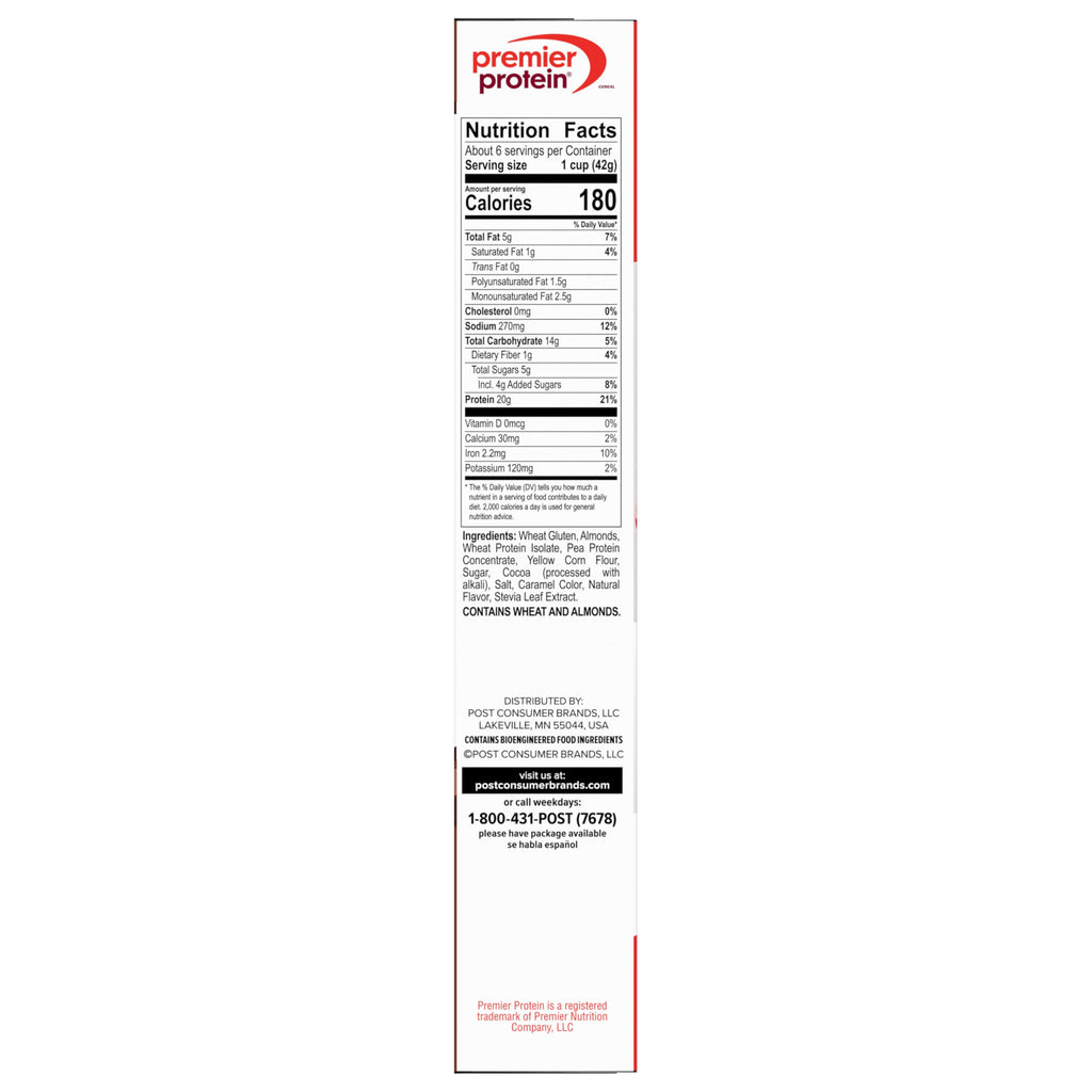 Premier Protein Chocolate Almond Cereal, Chocolatey Protein Cereal Flakes with Sliced Almonds, Contains 20g of Protein Per Serving, 9 OZ Box (Pack of 2)