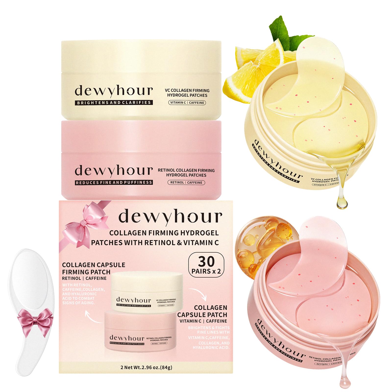 dewyhour Retinol Collagen Firming Hydrogel Patches - Under Eye Patches for Puffy Eyes & Dark Circles, Moisturizing Eye Mask with Caffeine & Hyaluronic Acid, Gentle Korean Skincare
