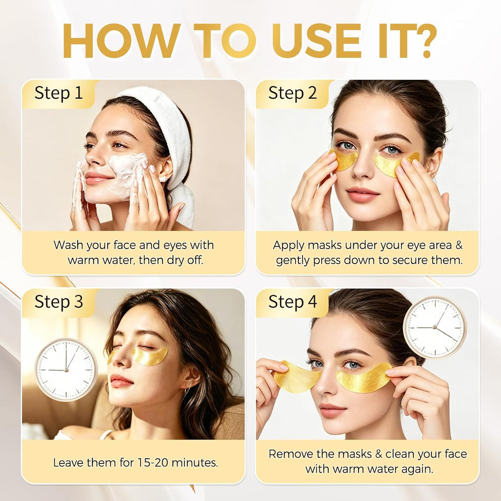 120 Pcs 24K Gold Under Eye Patches, 60 Pairs Under Eye Masks, Gel Eye Pads Skincare, Puffy Eyes and Dark Circles – Collagen Infused Hydrogel Eye Mask for Anti Aging, Skincare Treatment for Women