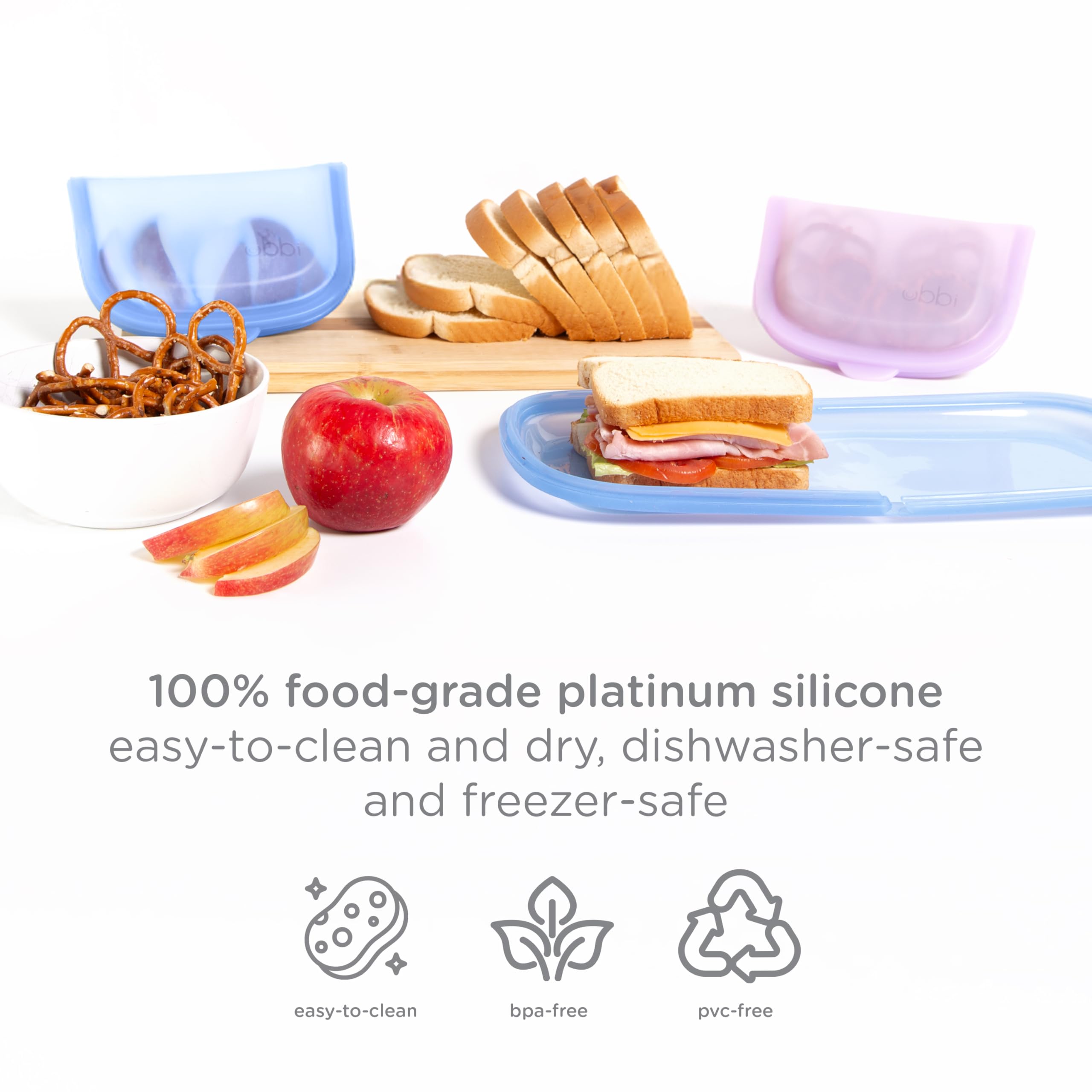 Ubbi Platemate Reusable Silicone Storage Bag, Smoothie Purple | Opens Flat as Placemat, Dishwasher & Freezer-Safe, Lunch Container, Leakproof Sandwich & Snack Bag, Easy to Clean, BPA-Free