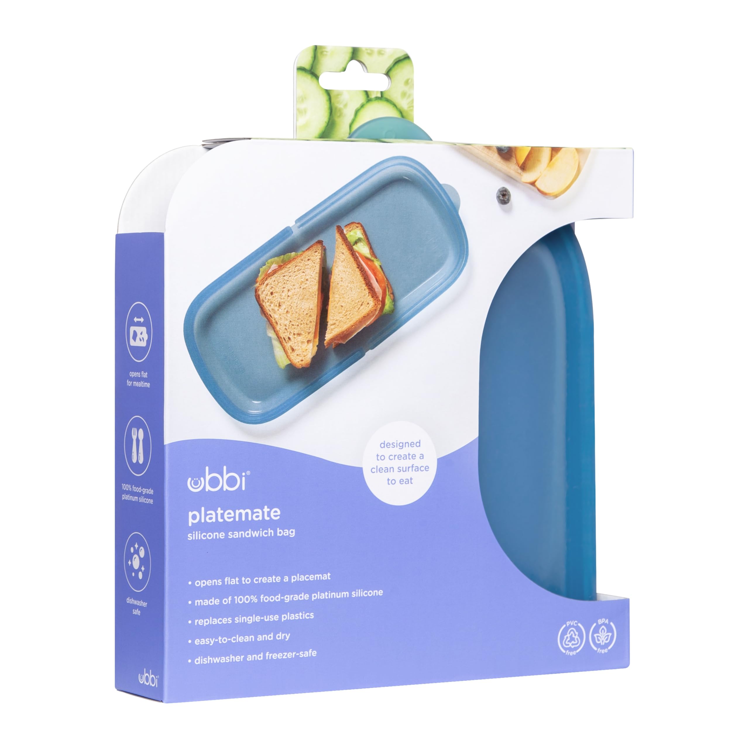 Ubbi Platemate Reusable Silicone Storage Bag, Smoothie Purple | Opens Flat as Placemat, Dishwasher & Freezer-Safe, Lunch Container, Leakproof Sandwich & Snack Bag, Easy to Clean, BPA-Free
