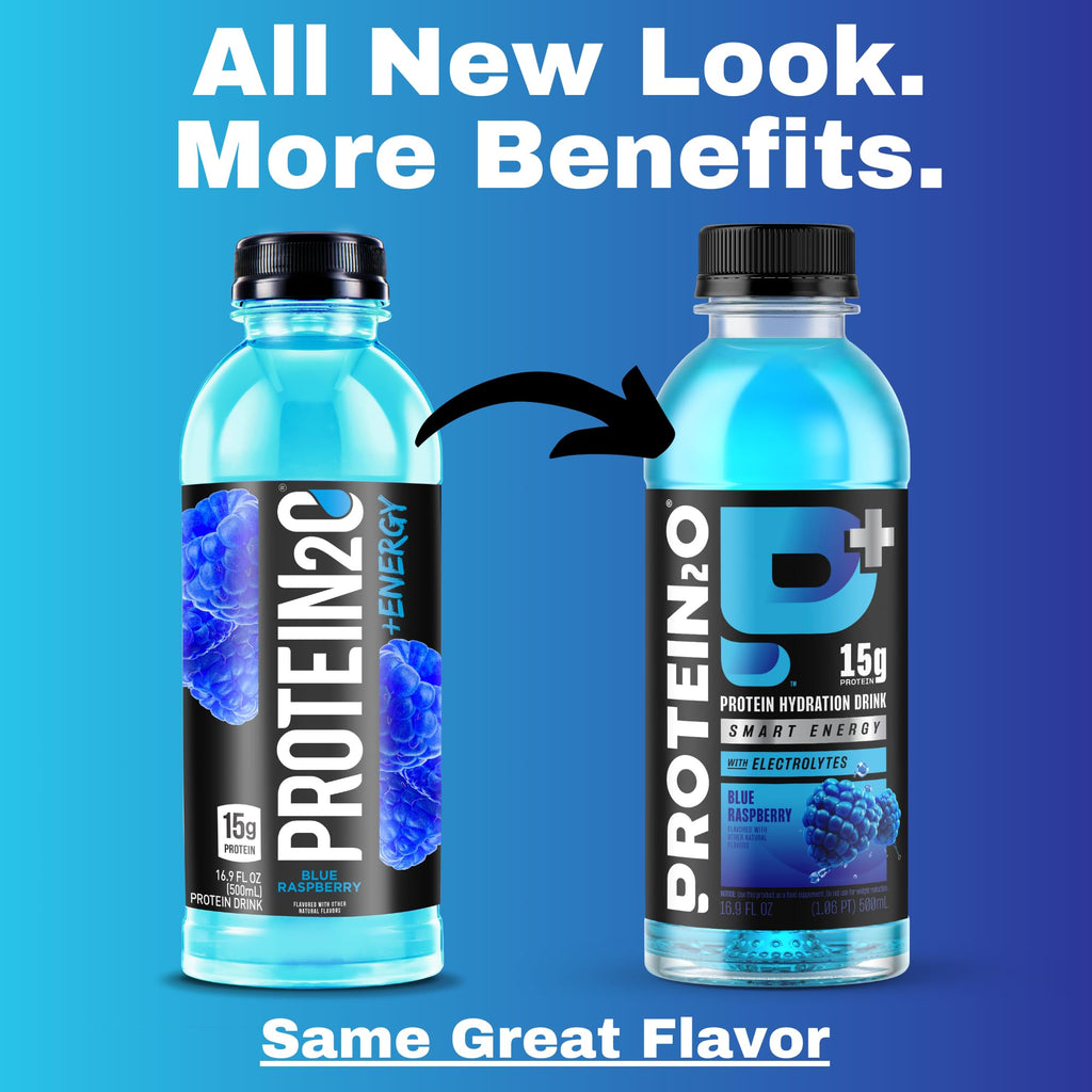 Protein2o 15g Whey Protein Isolate Hydration Drink Plus Energy & Focus, 350mg of Electrolytes, Vitamins B5 & B6, Sugar Free, Cotton Candy, 16.9 oz Bottle (Pack of 12)