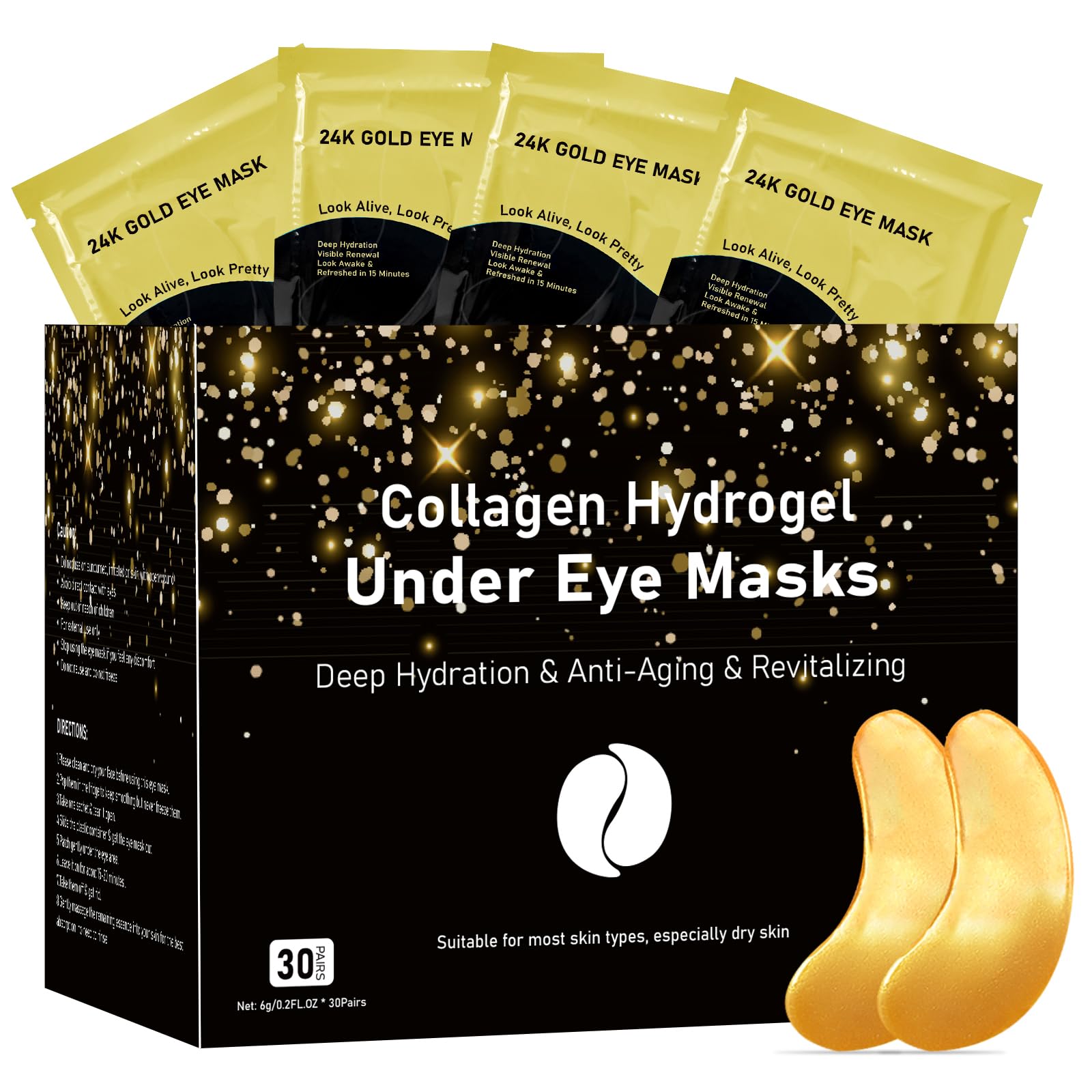Adofect Hydrogel Caffeine Under Eye Masks, Collagen Eye Patches for Dark Circles Puffy Eyes Under Eye Bags, Deep Hydration Eye Gels for All Skin Types, Skin Care Gifts (Pink, 30 Pairs)