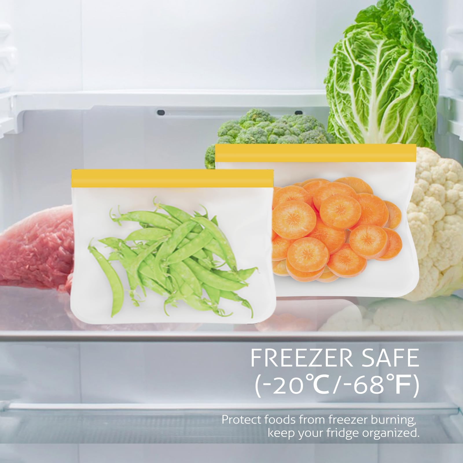 Reusable Gallon Freezer Bags, 10 Pack Dishwasher Safe Silicone Food Snack Storage Bags with 3 Sizes for Snack, Sandwich, Lunch
