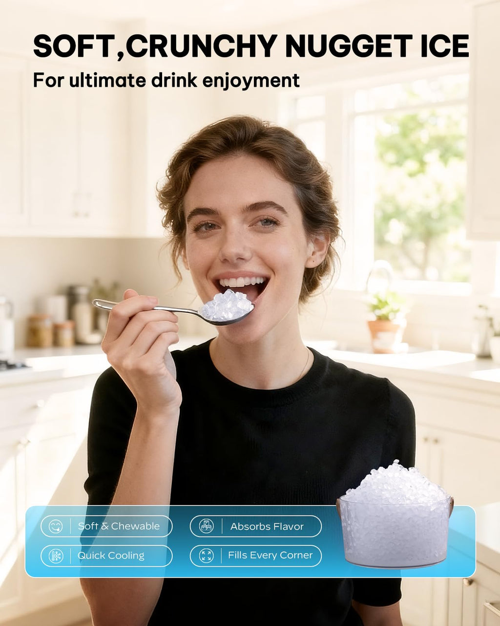Silonn Nugget Ice Maker Countertop Pellet Machine with Self-Cleaning, Black | 36 lbs/24H, ice in 6 mins, soft chewable ice, removable cover, quiet operation, LED control panel, compact design