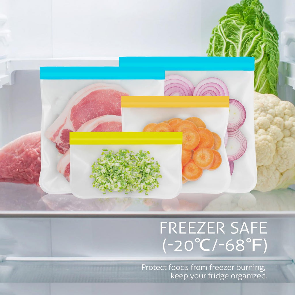 Reusable Gallon Freezer Bags, 10 Pack Dishwasher Safe Silicone Food Snack Storage Bags with 3 Sizes for Snack, Sandwich, Lunch