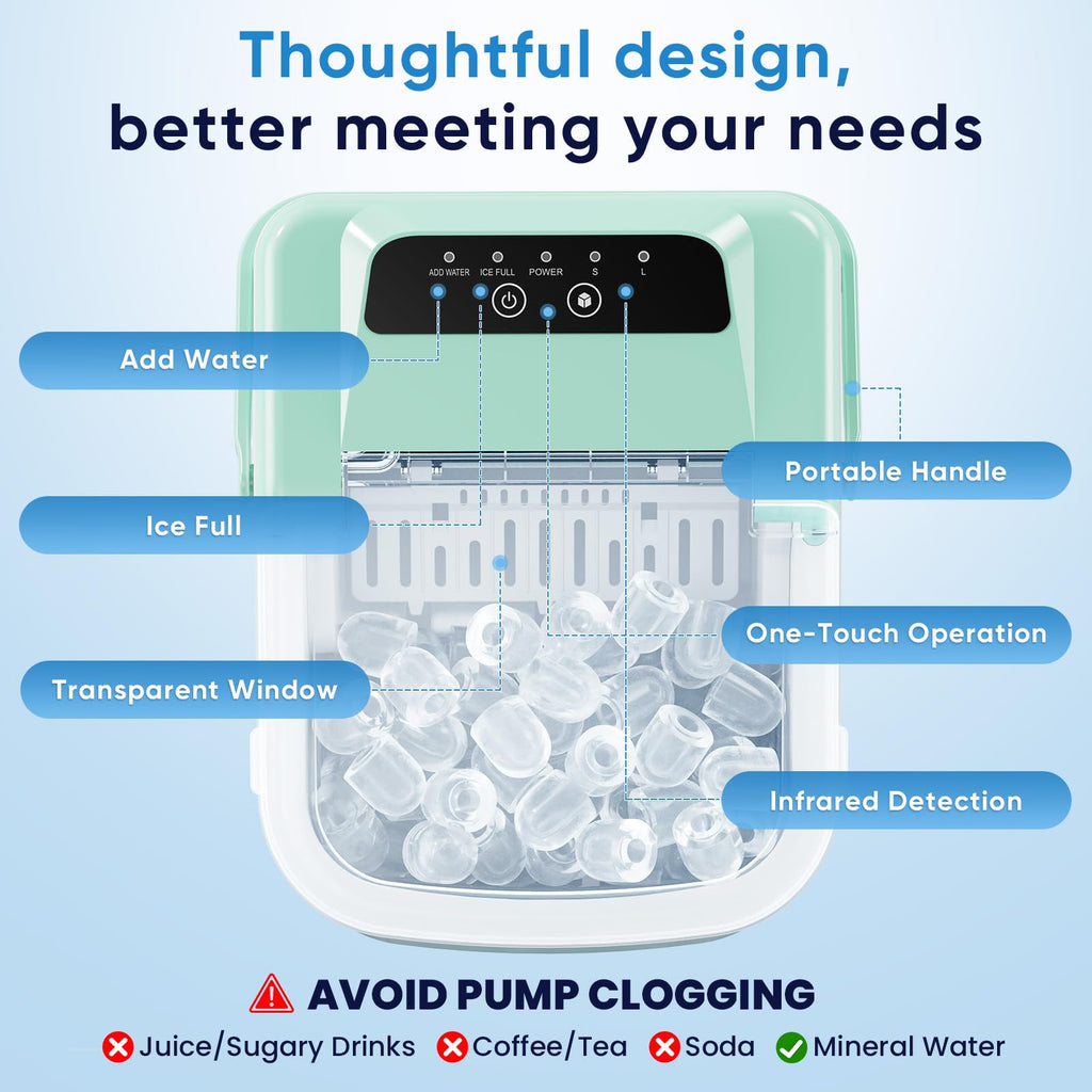 NEWBULIG Ice Maker, Countertop Ice Machine with Handle | 9 Bullet Cubes in 6-8 Mins, 26lbs Daily, Self-Cleaning with Basket and Scoop for Home/Kitchen/Camping/RV