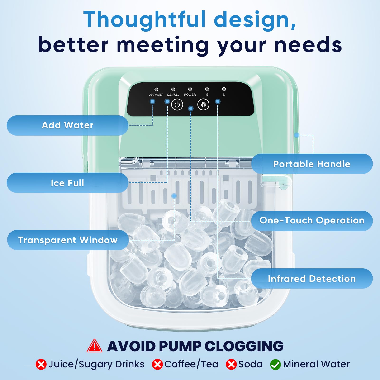 NEWBULIG Ice Maker, Countertop Ice Machine with Handle | 9 Bullet Cubes in 6-8 Mins, 26lbs Daily, Self-Cleaning with Basket and Scoop for Home/Kitchen/Camping/RV