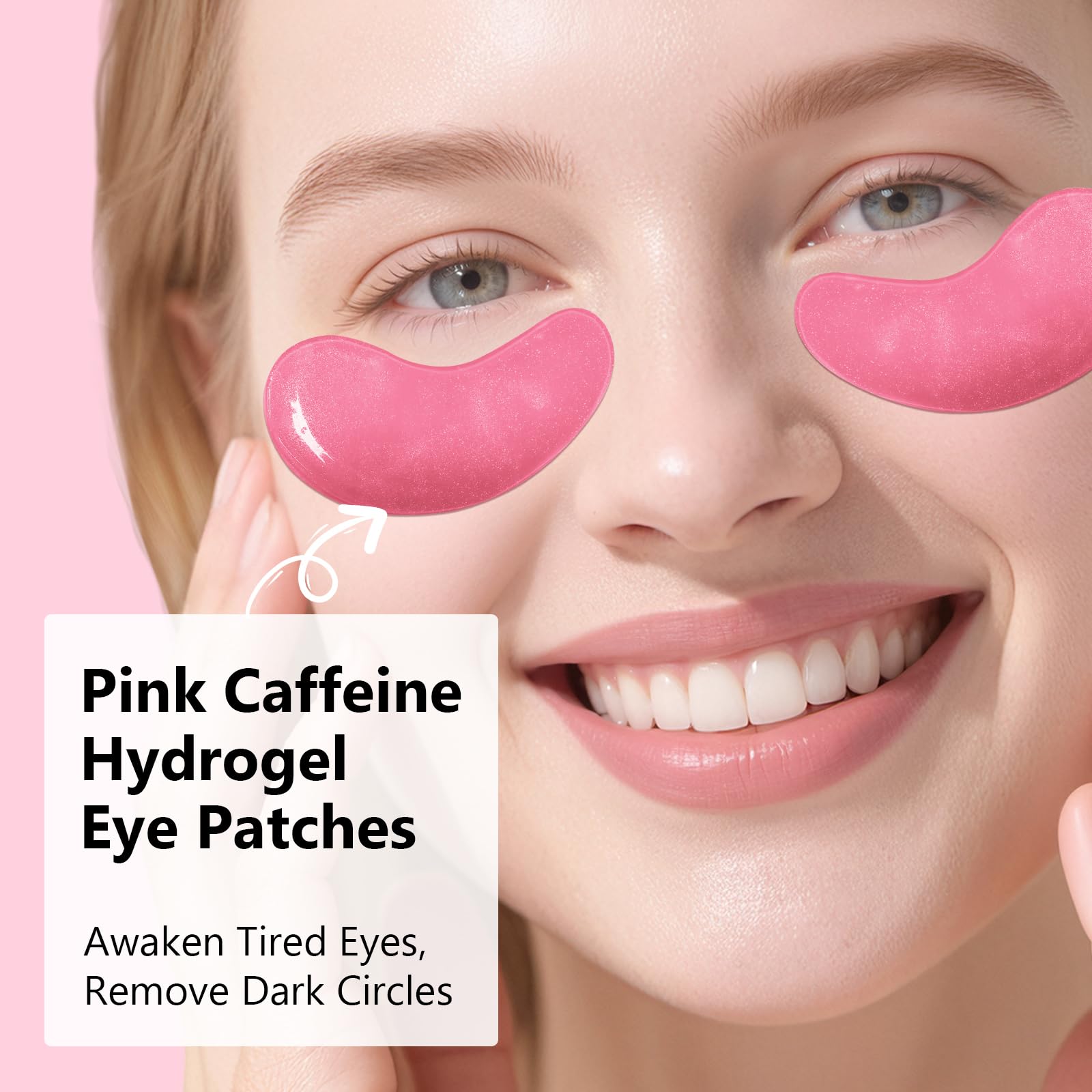 Adofect Hydrogel Caffeine Under Eye Masks, Collagen Eye Patches for Dark Circles Puffy Eyes Under Eye Bags, Deep Hydration Eye Gels for All Skin Types, Skin Care Gifts (Pink, 30 Pairs)