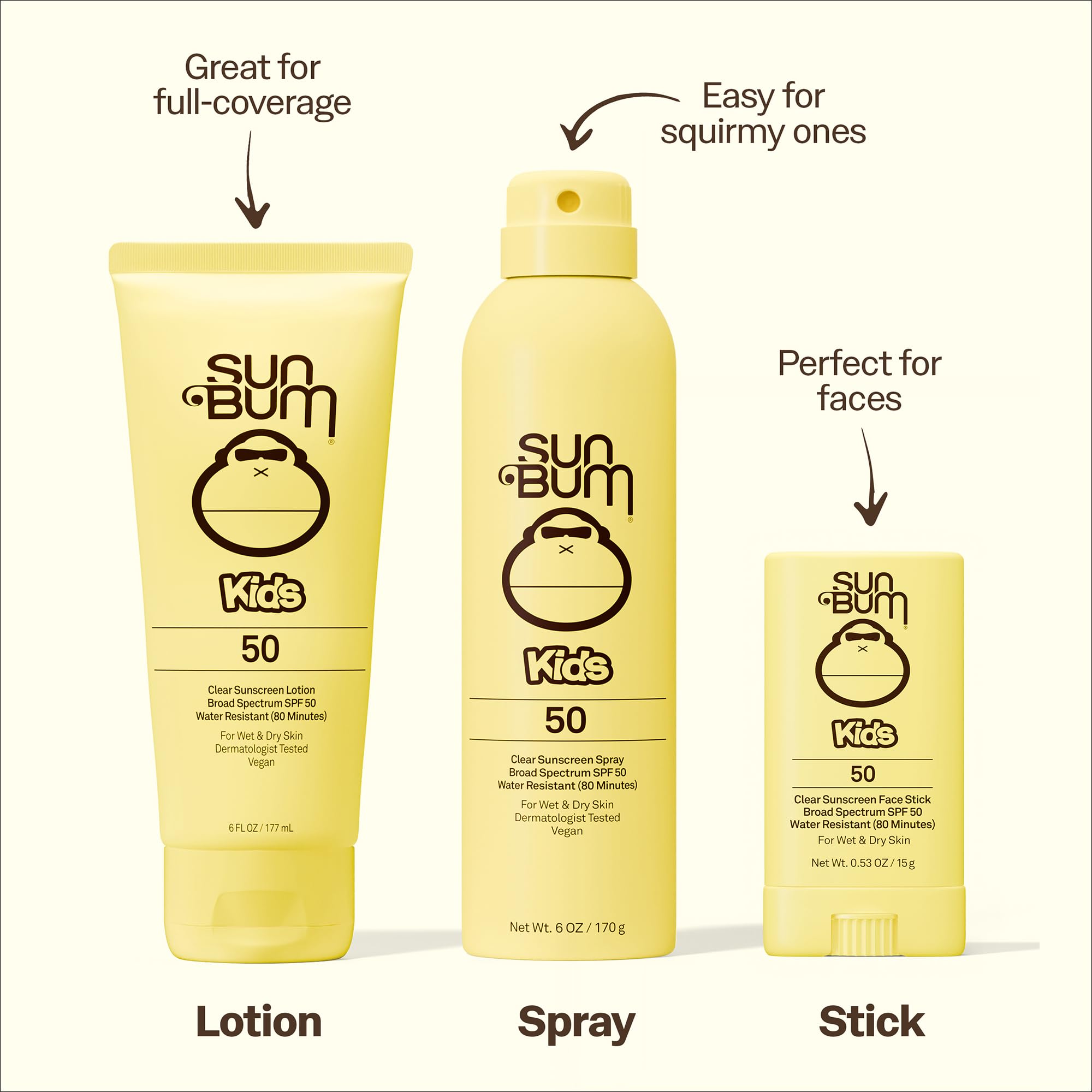Sun Bum Kids SPF 50 Clear Face Stick Sunscreen - Wet or Dry Skin Application Broad Spectrum Sunscreen with Vitamin E - Hawaii Act 104 Compliant (Without Octinoxate & Oxybenzone) - Travel Size 0.53 oz