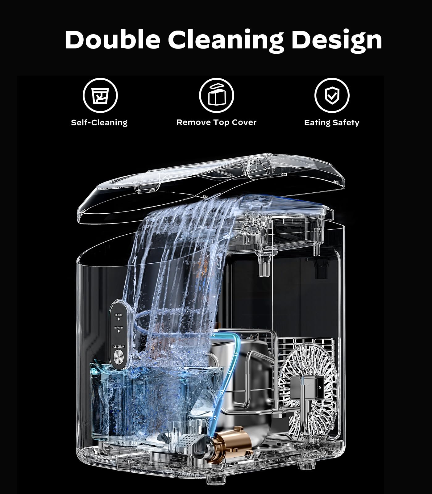 Silonn Nugget Ice Maker Countertop Pellet Machine with Self-Cleaning, Black | 36 lbs/24H, ice in 6 mins, soft chewable ice, removable cover, quiet operation, LED control panel, compact design