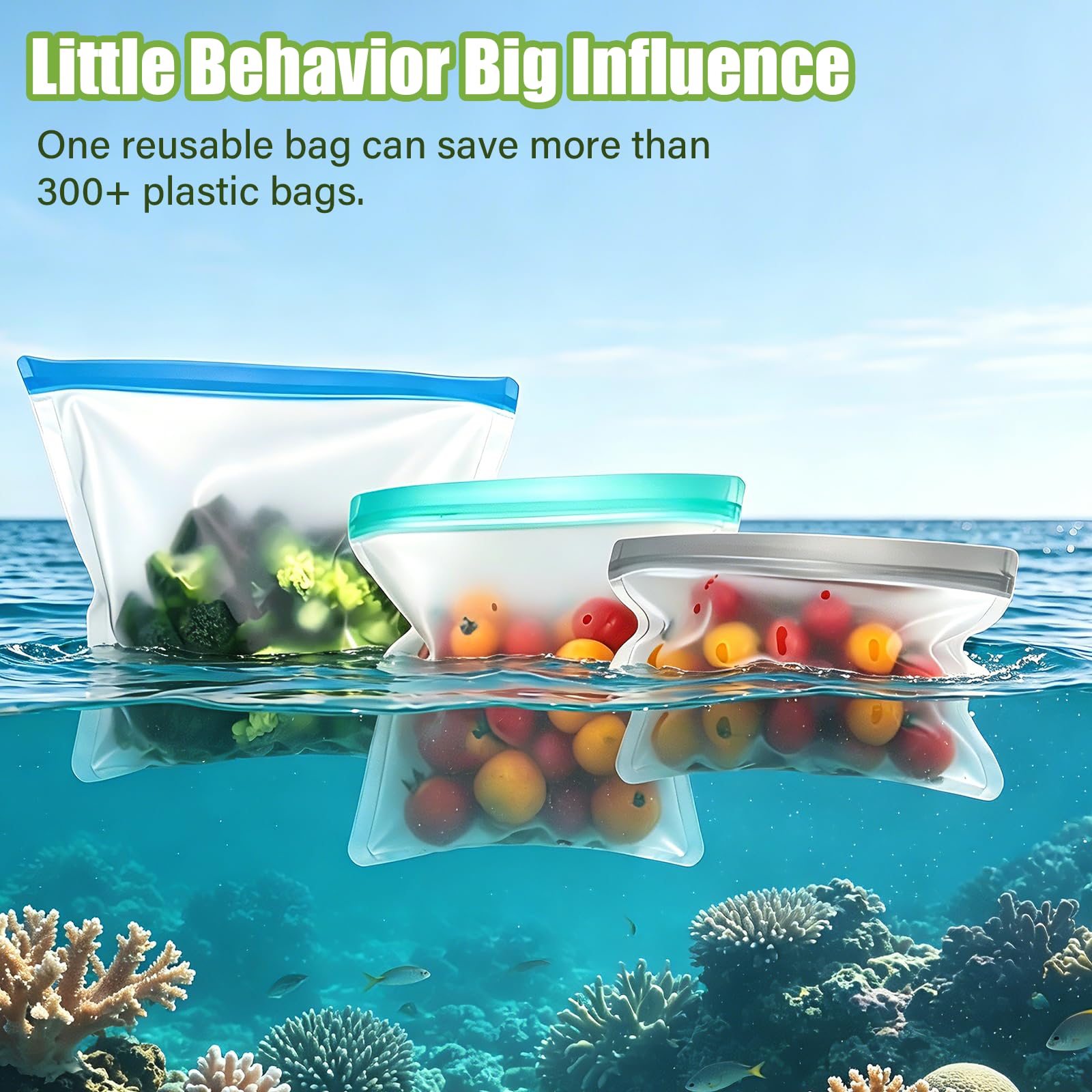 9 Pack Reusable Silicone Food Storage Bags - Freezer & Dishwasher Safe Leakproof Reusable Bags, Freezer Storage Bags Sets - 3 Gallon 3 Snack 3 Sandwich Bags