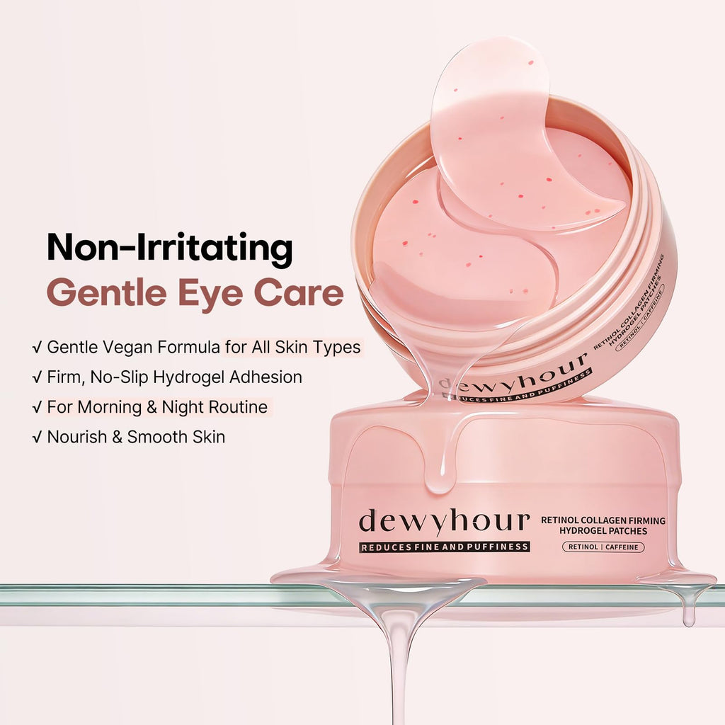 dewyhour Retinol Collagen Firming Hydrogel Patches - Under Eye Patches for Puffy Eyes & Dark Circles, Moisturizing Eye Mask with Caffeine & Hyaluronic Acid, Gentle Korean Skincare