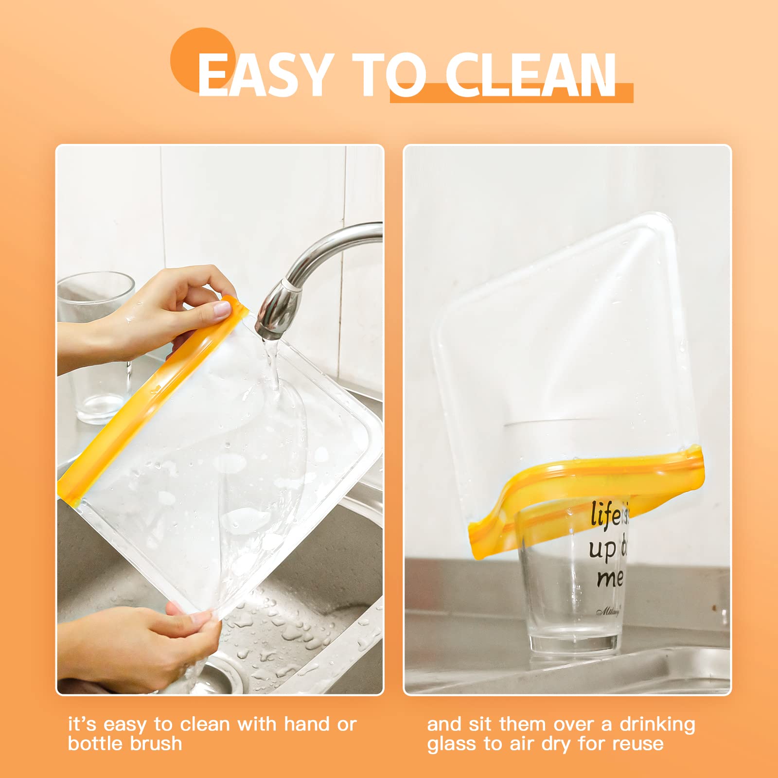 10 Pack Dishwasher Safe Reusable Bags, Leakproof Reusable Freezer Bags, BPA Free Food Storage Bags for Lunch Marinate Food Travel - 3 Gallon 3 Snack 4 Sandwich Bags
