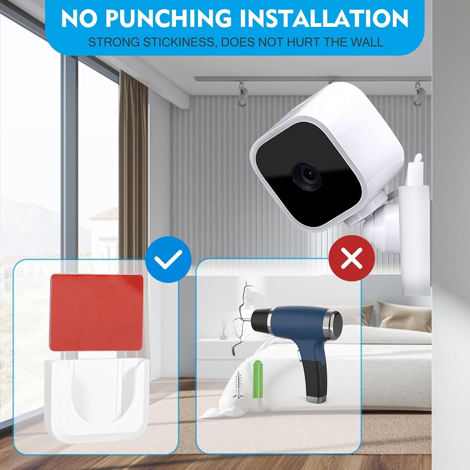 Adhesive Wall Mount Bracket for Blink Mini Indoor Camera, No Drill, No Screws, Decorate Damage-Free, Easy to Install (2 Pack)