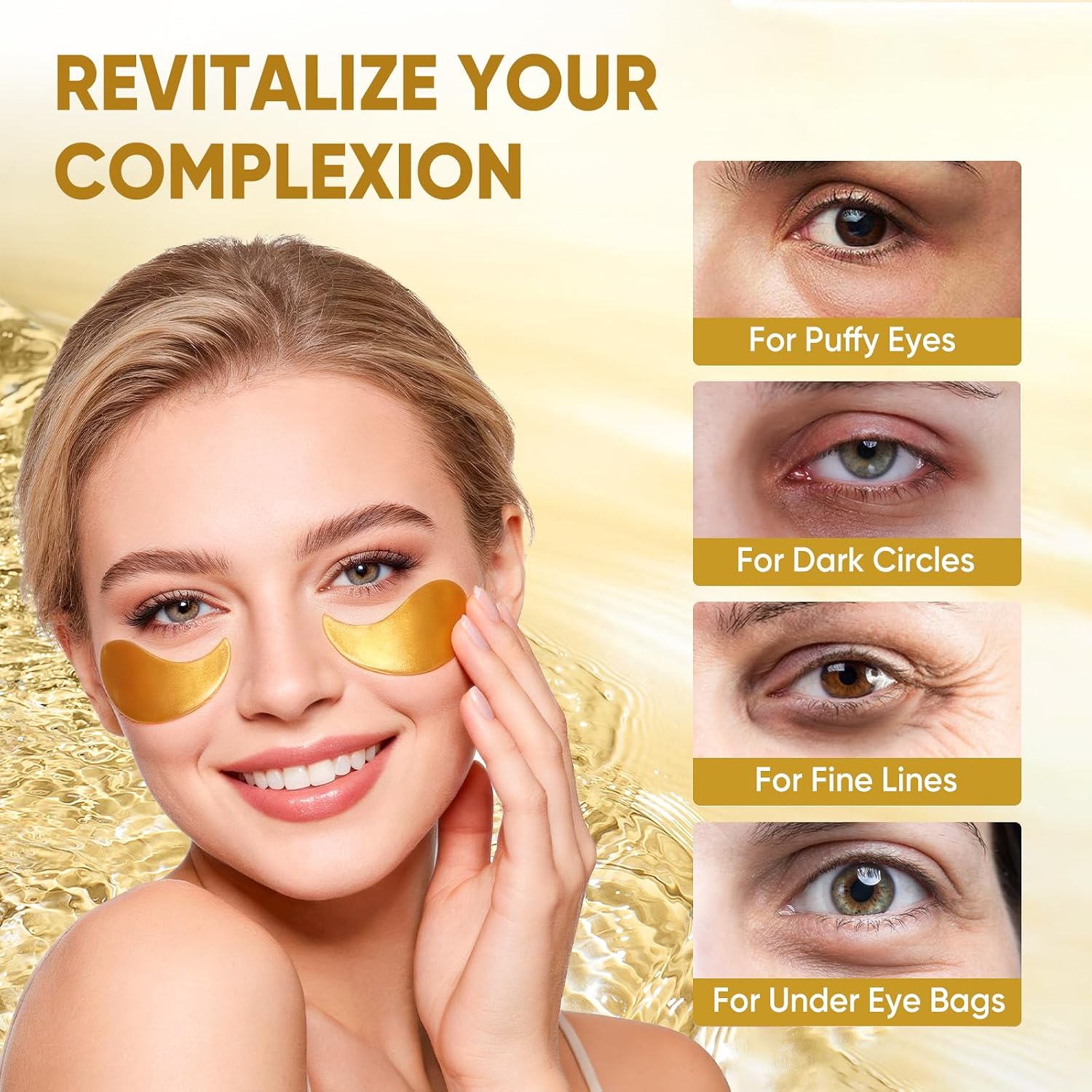 CHMI 180 Pcs (90 Pairs) Under Eye Patches, 3-Pack Eye Mask Set (24K Gold, Hyaluronic Acid, Rose) for Dark Circles and Puffy Eyes, Hydrating Gel Pads for Undereye Bags, Skin Care.
