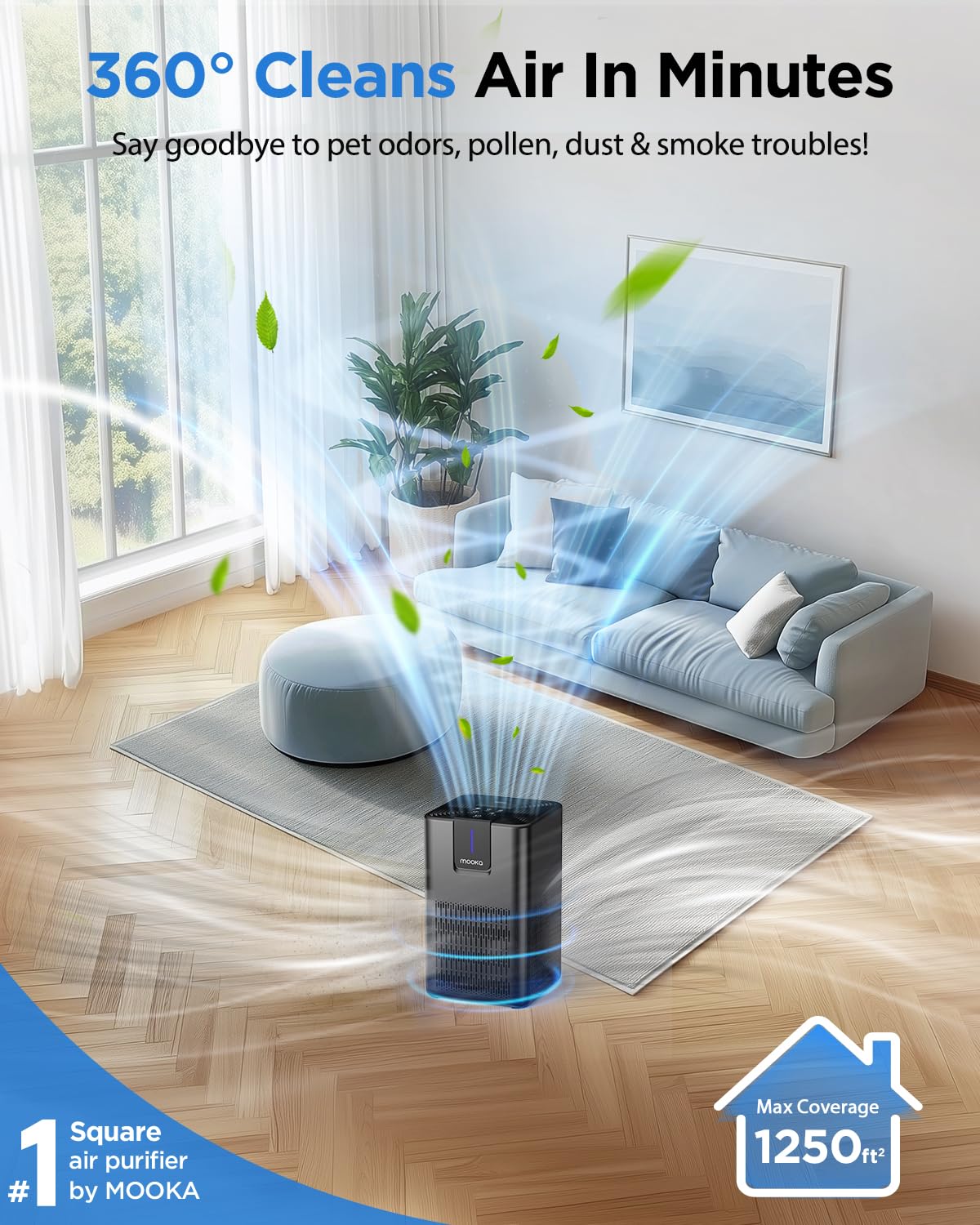 Air Purifiers for Home Large Room 1250 Ft²,MOOKA H13 HEPA Air Purifier for Pets Dust Odor Smoke,Aromatherapy Function,Air Cleaner with 15dB Quiet Sleep Mode for Bedroom Office Living Room,M05,White