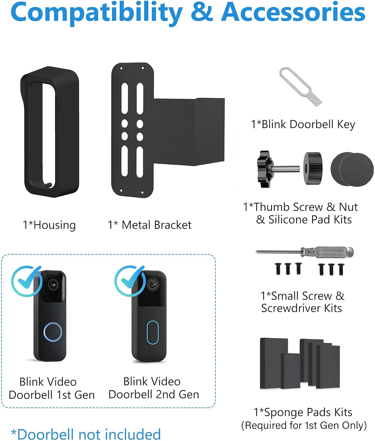 Anti-Theft Blink Doorbell Mount,No-Drilling Non-Blocking Motion Sensor Design,Apartment Door Bell Kits for Renters,Weatherproof Blink Camera Holder with Rain Cover,Easy Installation